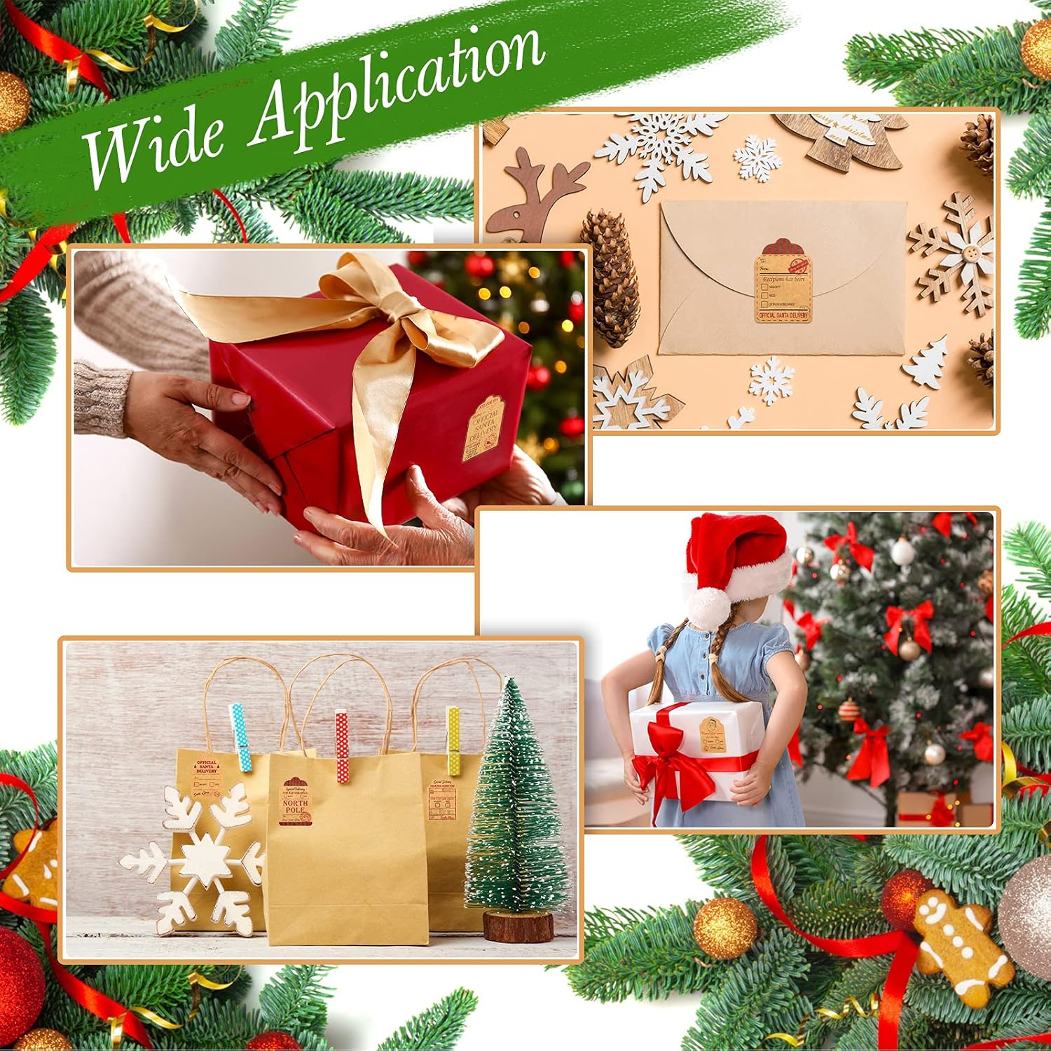 720 etiquetas autoadhesivas de regalo de Navidad, etiquetas de papel kraft de Navidad, etiquetas de papel de estraza natural, etiquetas de papel de
