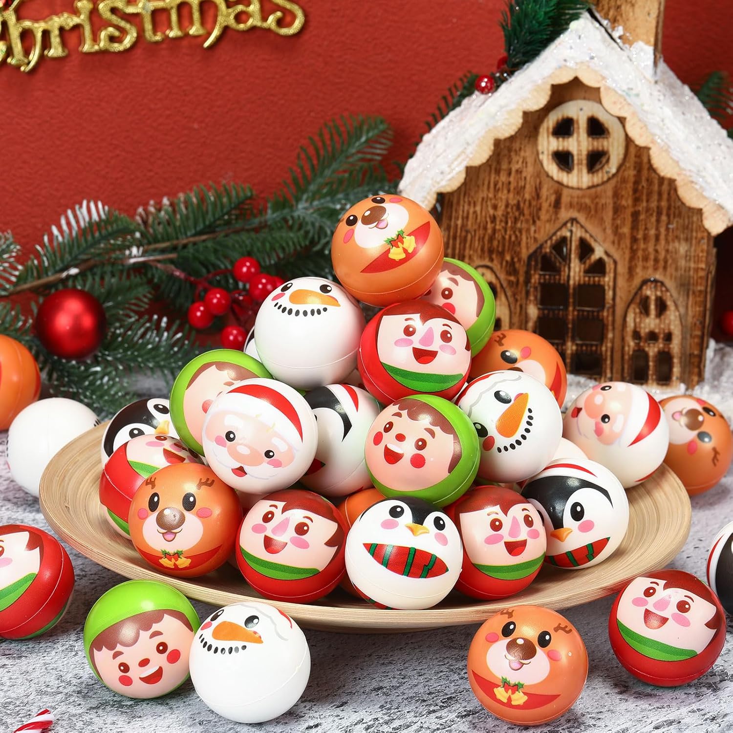 72 bolas de estrés de Navidad de 2 pulgadas, bolas de espuma de poliuretano para apretar, juguetes para aliviar el estrés, regalos de fiesta de