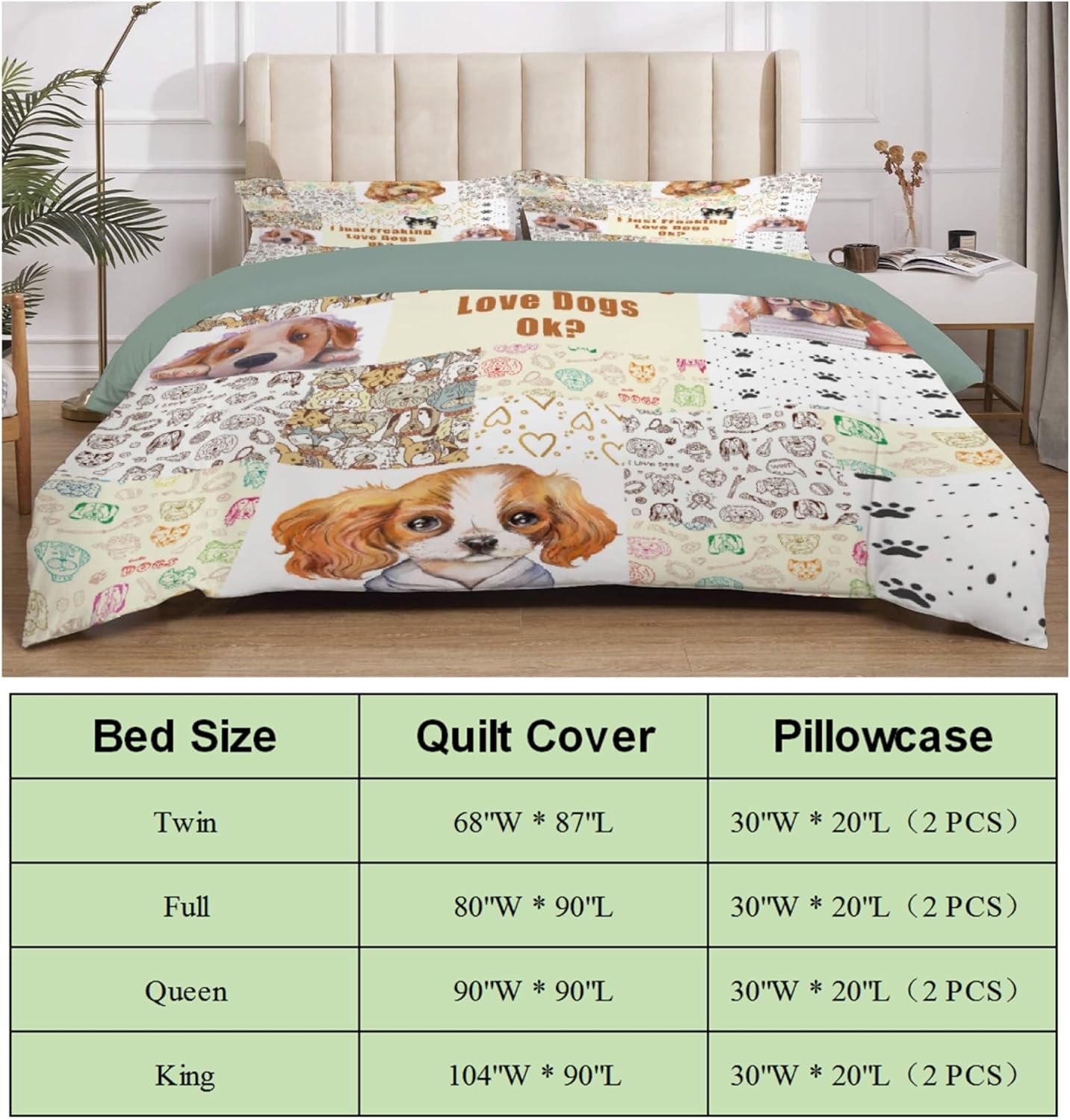 KAWAII BLANKET I Just Freaking Love Dog – Juego de funda de edredón de microfibra tamaño King individual de 3 piezas para niños y mujeres, juego de