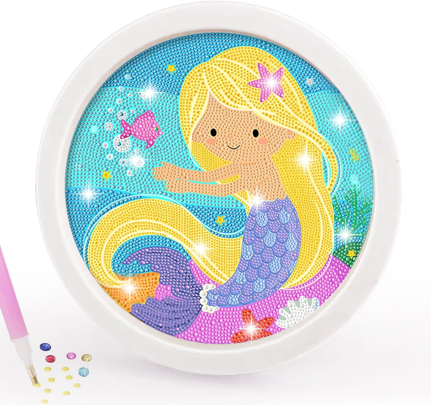 ACSAUMMY Kits de pintura de diamantes 5D para niños con marco de madera, arte y manualidades de diamantes de sirena para niños de 6 a 8 a 10 a 12