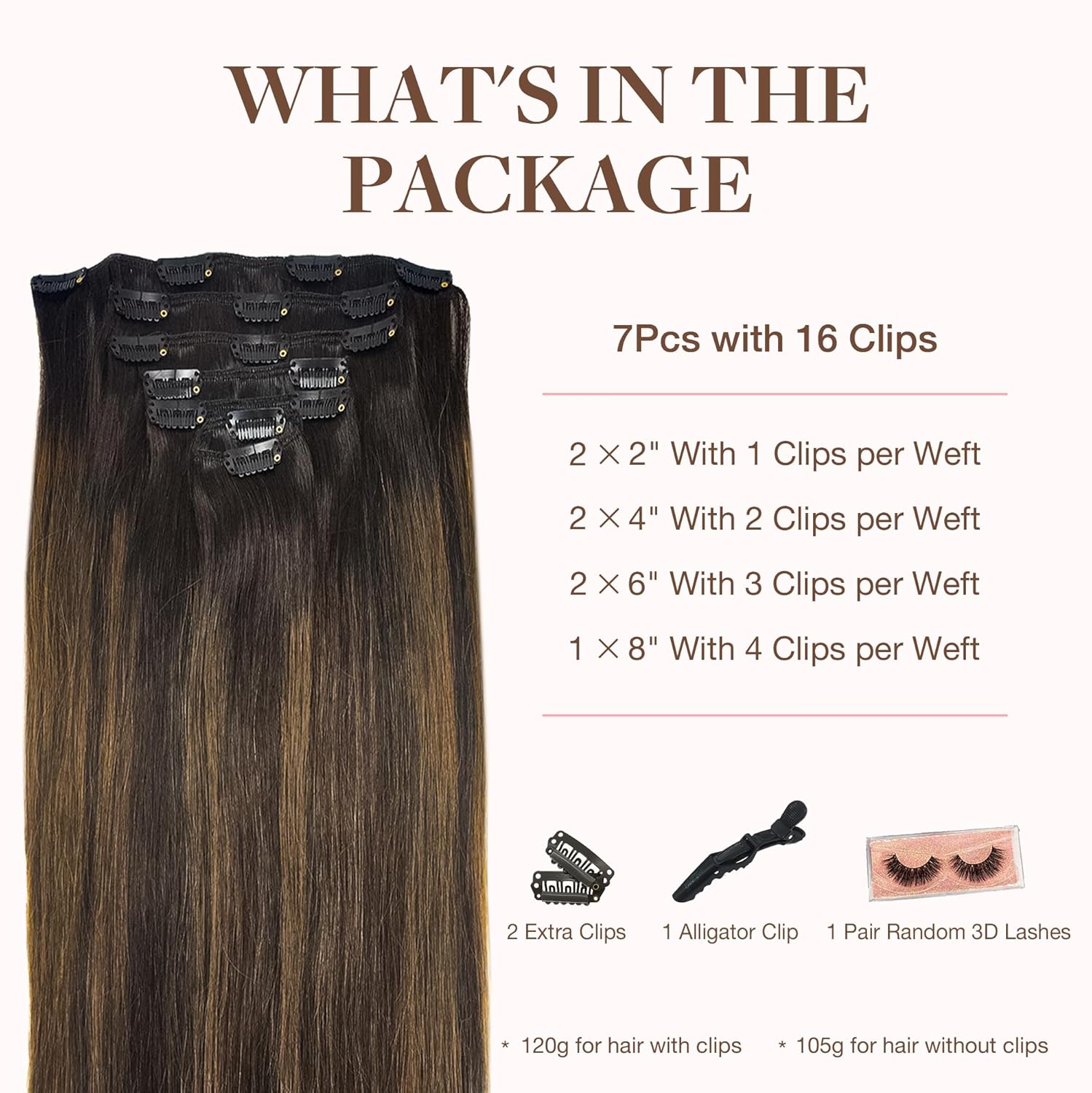 GOO GOO – Extensiones de cabello lacio humano Remy con clip en balayage, color castaño oscuro a castaño, 14 pulgadas, 7 piezas, 120 gramos