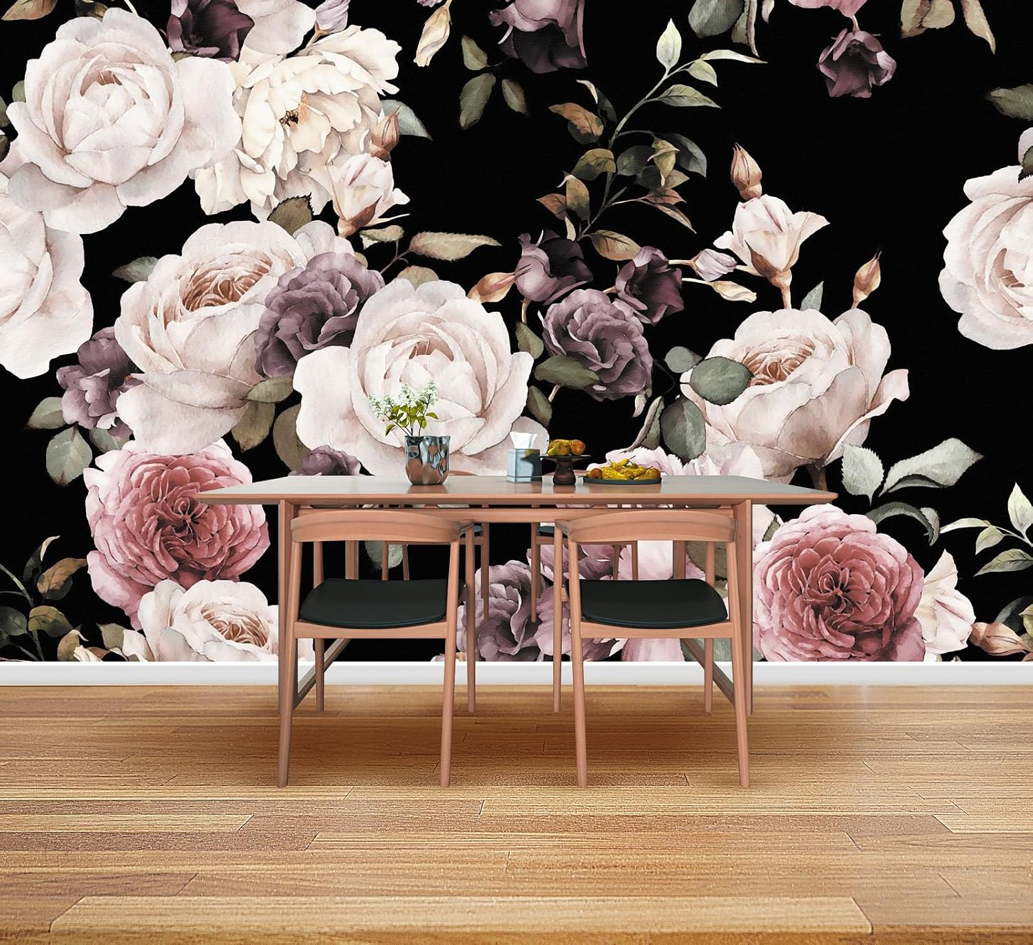 Papel tapiz vintage 3D pintado a mano con rosas blancas y negras, papel tapiz floral, póster de pared para sala de estar, dormitorio, habitación de