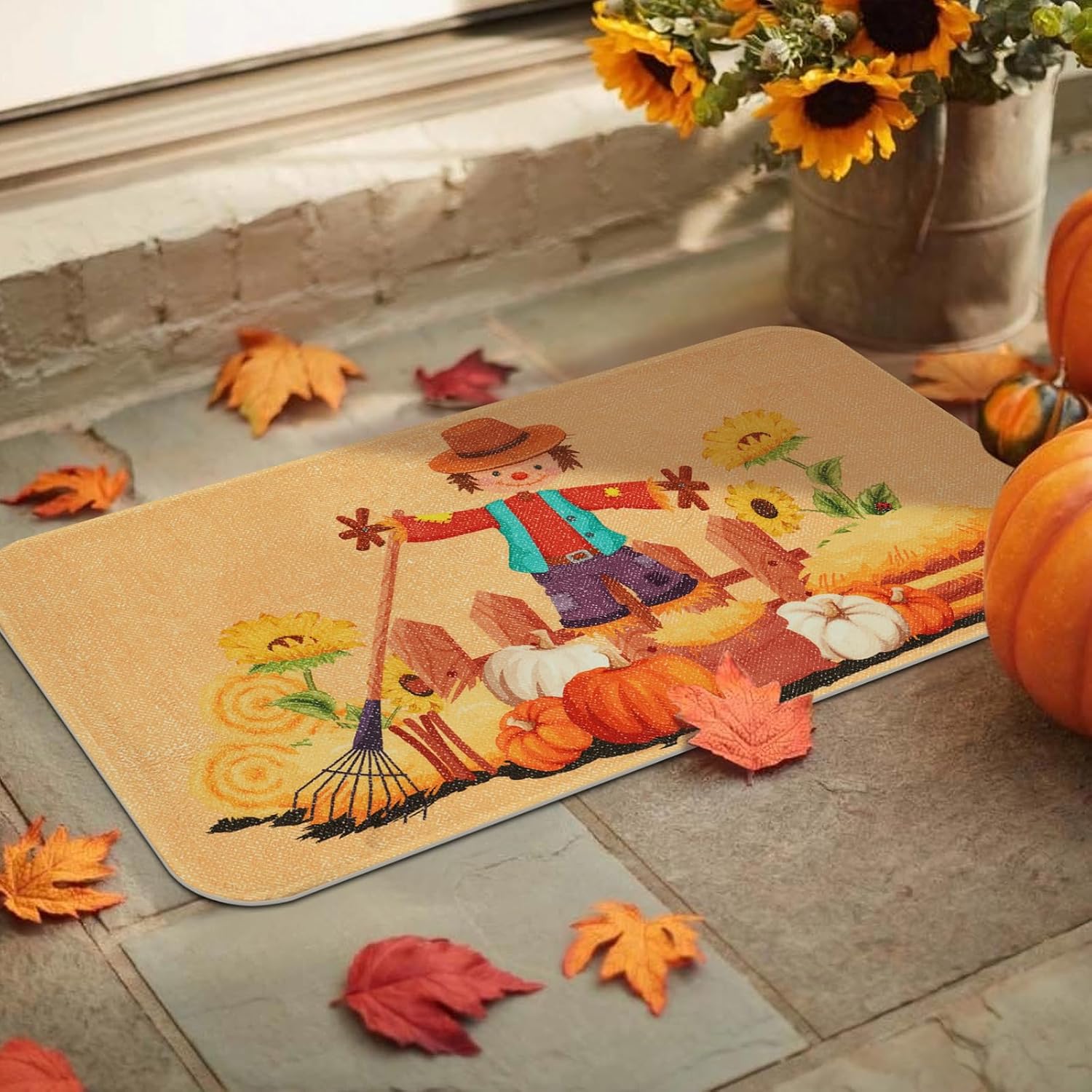 Alishomtll Tapete de cosecha de otoño, decoración de Acción de Gracias, antideslizante y lavable, tapete decorativo de bienvenida de otoño, interior
