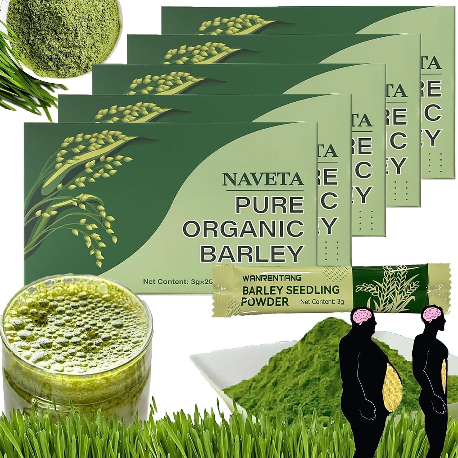Naveta – Polvo de hierba de cebada 100% puro y orgánico, jugo de hierba de cebada en polvo orgánico, polvo de hierba de cebada naveta, polvo puro de