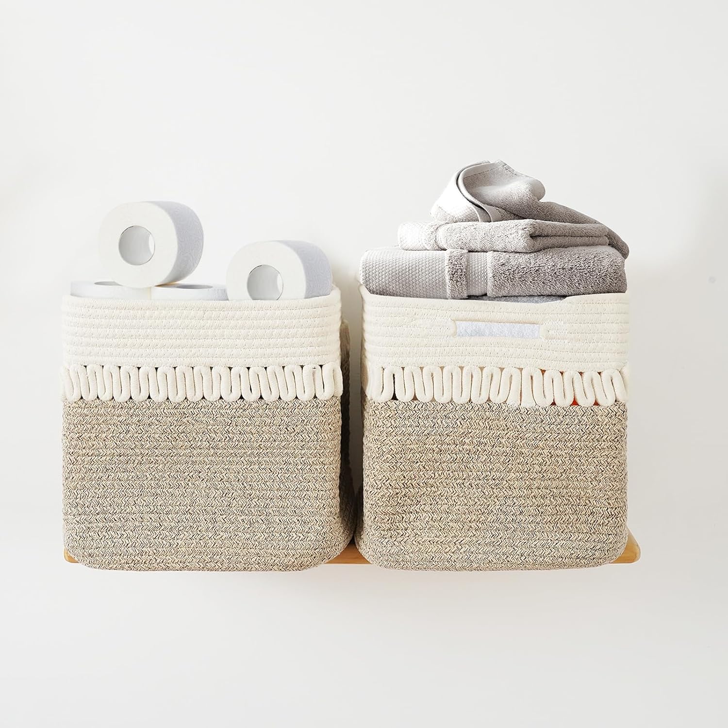 Paquete de 2 cestas de almacenamiento pequeñas, cubos de almacenamiento de 11 x 11 x 11 pulgadas para estantes, canasta de juguetes para bebés y