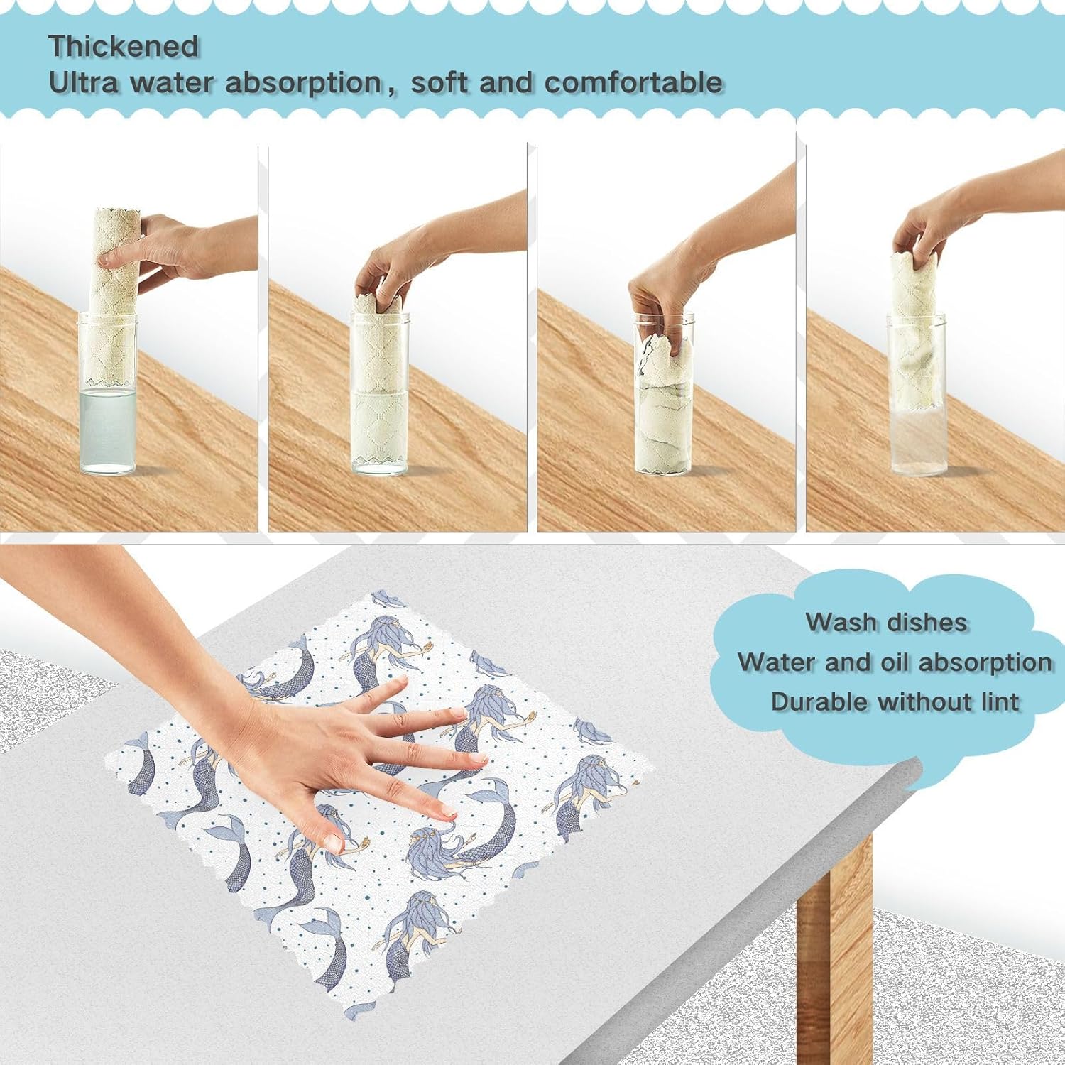 FRODOTGV Mermaids Kawaii Mythical Sea Quality Print Microfiber Cleaning Towels Kitchen Quick Dry 6 Pack Microfiber Drying Towels for Car Detailing
