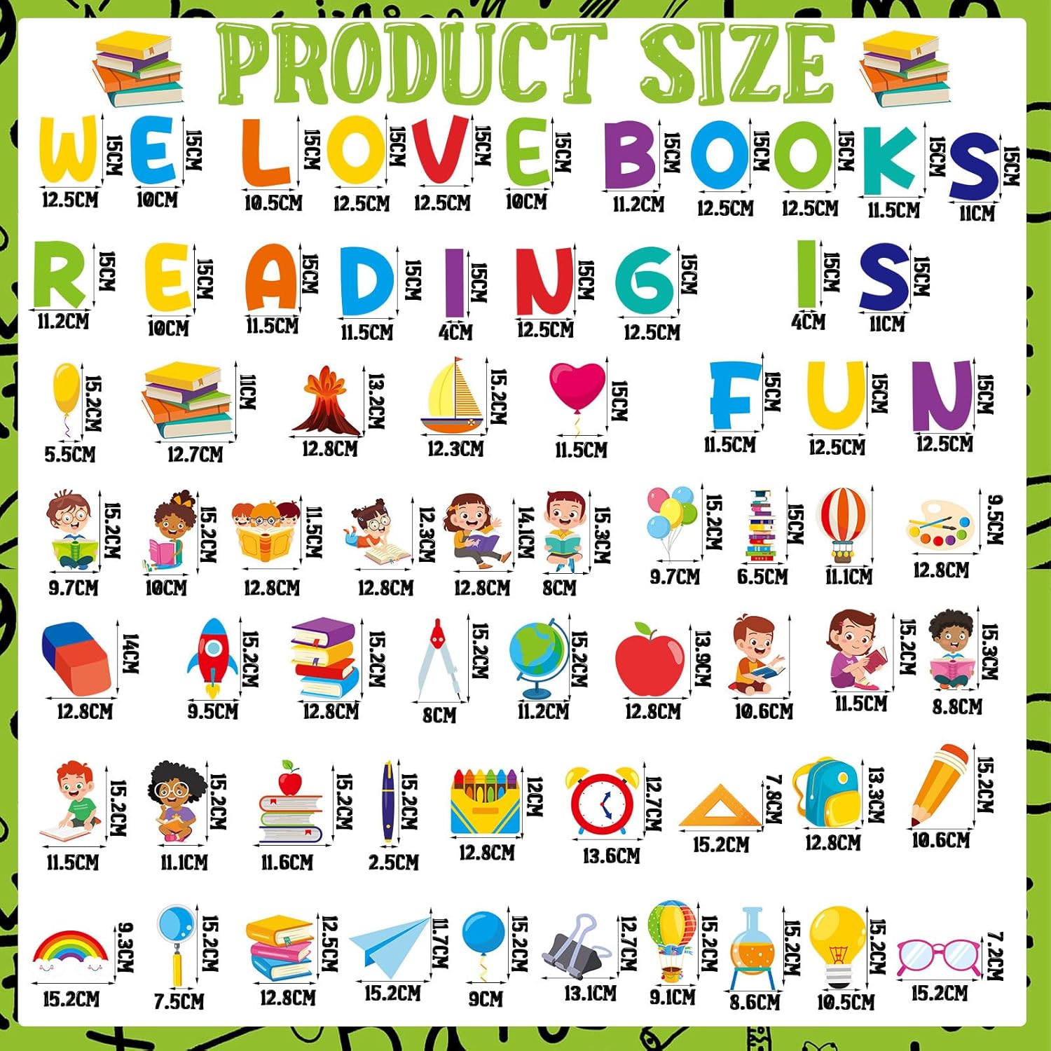Juego de 66 tablones de anuncios de lectura, tablero de anuncios de lectura, recortes de libros, arco iris, decoración de tablón de anuncios para el
