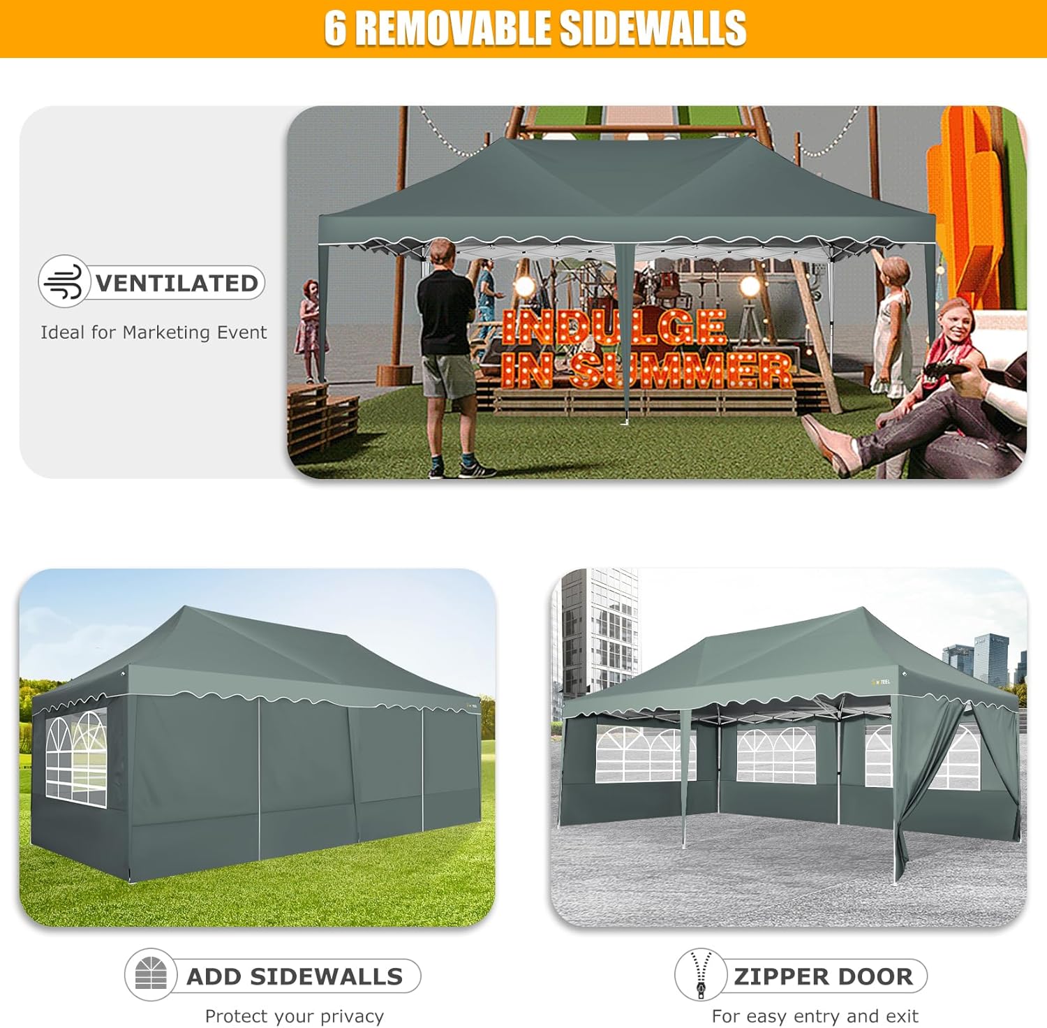 HOTEEL Tiendas de campaña para fiestas, toldo de 10 x 20 pulgadas, toldos al aire libre con paredes laterales y ventanas de iglesia, toldo