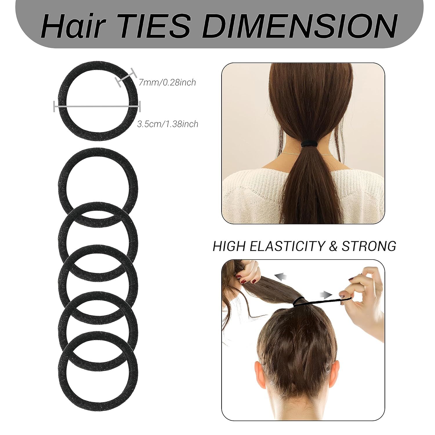 Lazos negros para cabello grueso sin daños, 200 soportes para cola de caballo, accesorios para el cabello para mujeres, elásticos para el cabello