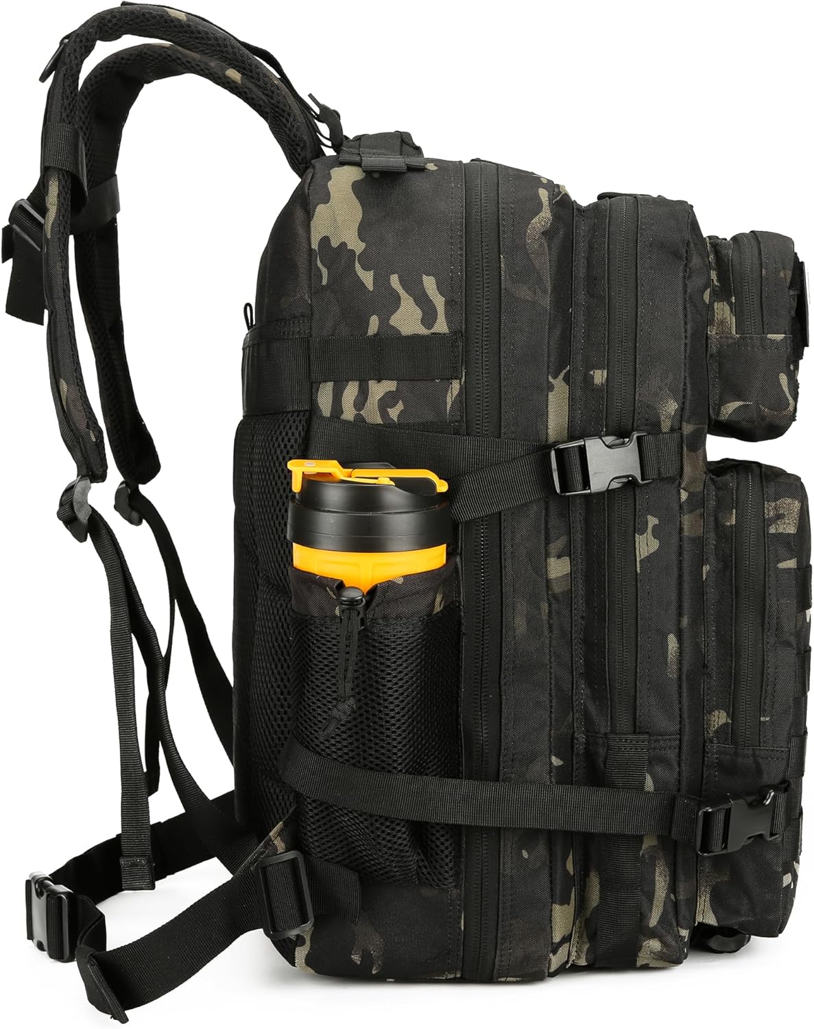 Mochila de asalto táctico de 45L paquete de asalto de 3 días con mochila impermeable Molle para mochilas tácticas, Camo Negro, Mochila