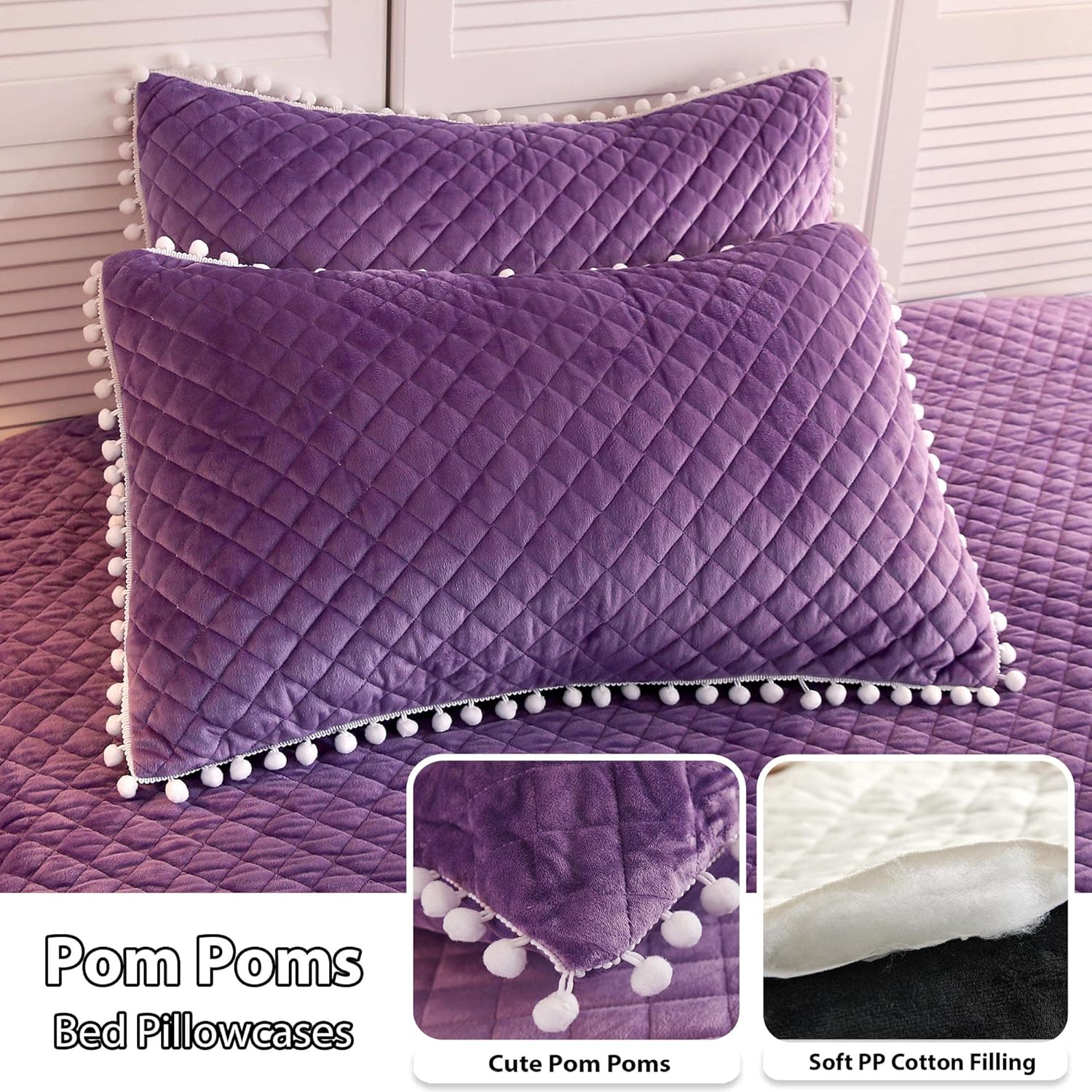 LIFEREVO – Juego de funda de duvet lujosa de felpa (1 funda de duvet de piel sintética + 2 fundas de almohada decorativa con borde de pompones),