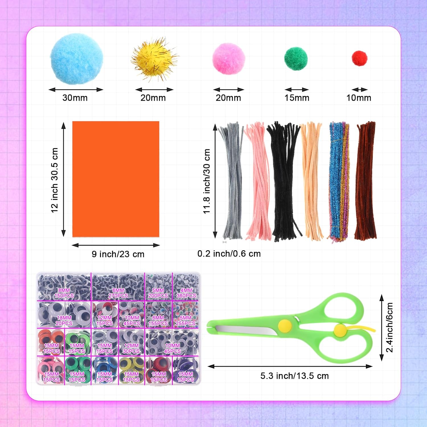Liliful 5522 piezas de suministros de arte y manualidades para niños pequeños, incluye limpiapipas, pompones, papel colorido, ojos pegajosos,
