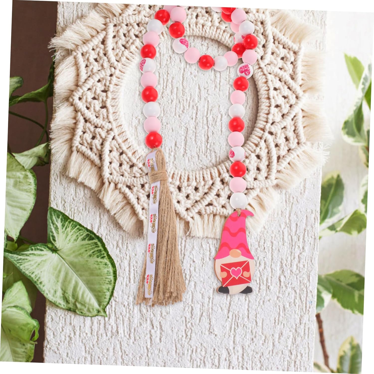 Abaodam 4 Pcs Wooden Bead Hanging String Household Decor Wooden Serving Trays Home Decorations Wood Bead Garland Valentines Day Decor Love Beaded