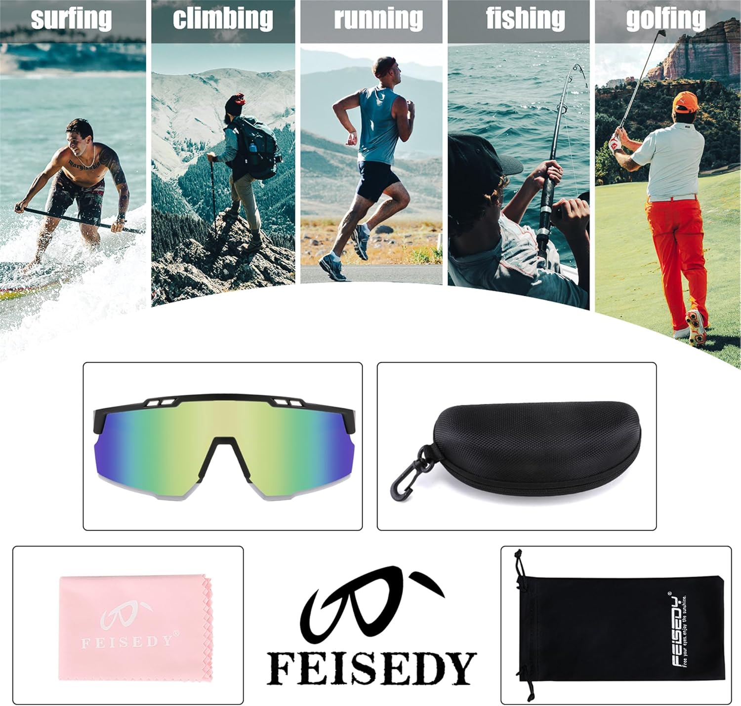 FEISEDY Gafas de sol deportivas para hombres y mujeres, protección UV400, gafas de ciclismo, golf, béisbol, conducción, pesca, B0022