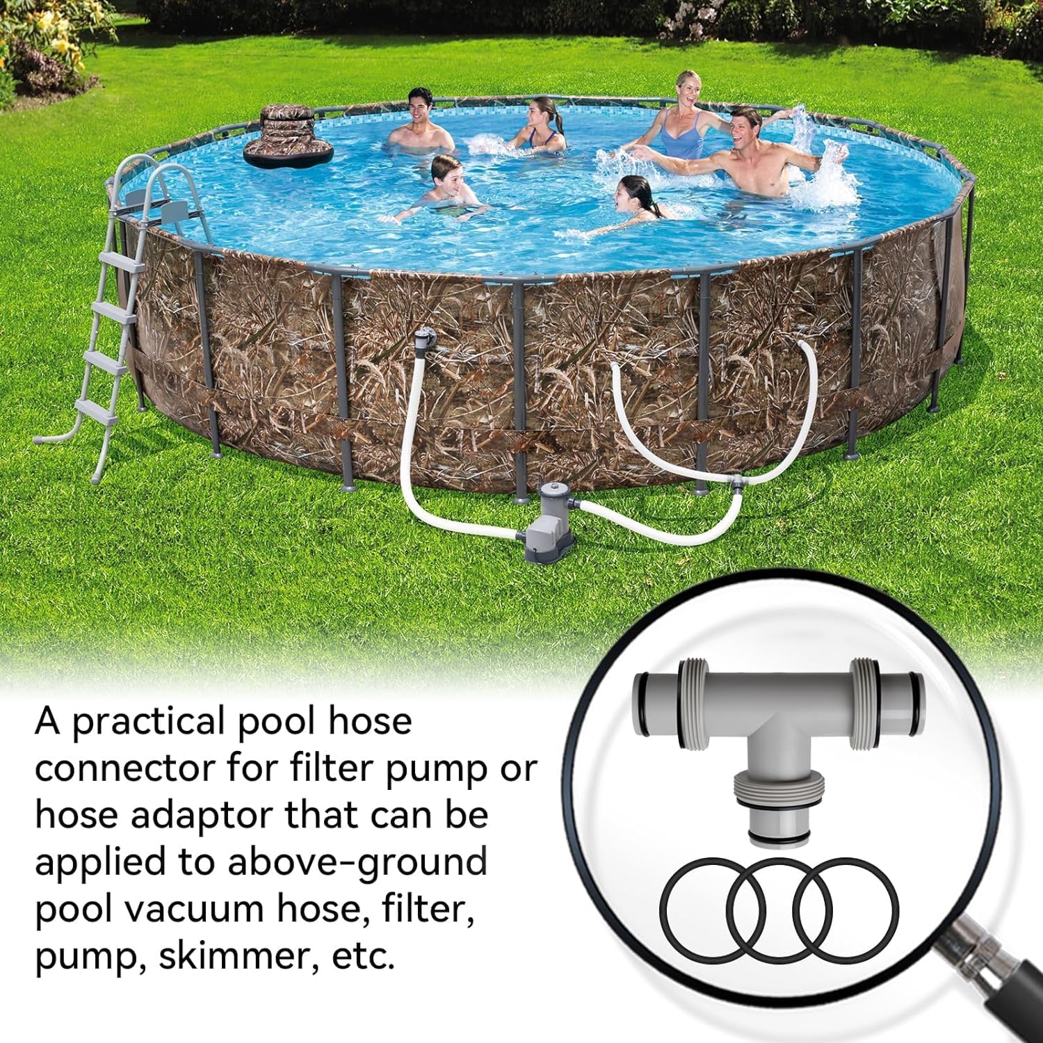 AYNEFY Válvula de émbolo de manguera de piscina dividida, adaptador de manguera de émbolo de manguera en forma de T 2 en 1 para sistemas de agua
