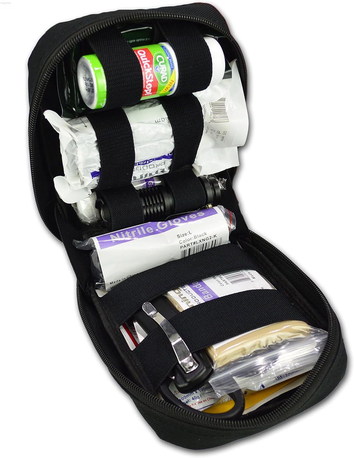Lightning X Trauma & Bleeding Control Kit de primeros auxilios individual con bolsa táctica MOLLE IFAK – Negro