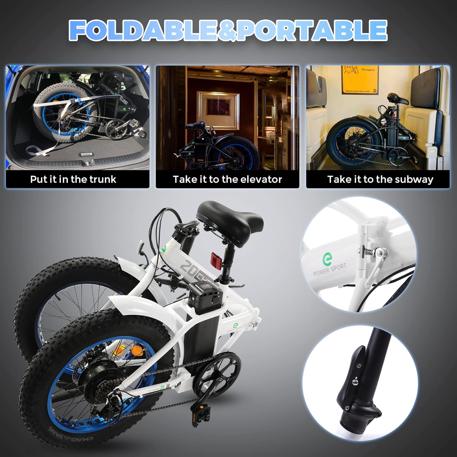 ECOTRIC Bicicleta eléctrica para principiantes, 500 W, plegable, bicicleta E de 20 pulgadas, neumático grueso, plegable, bicicleta eléctrica