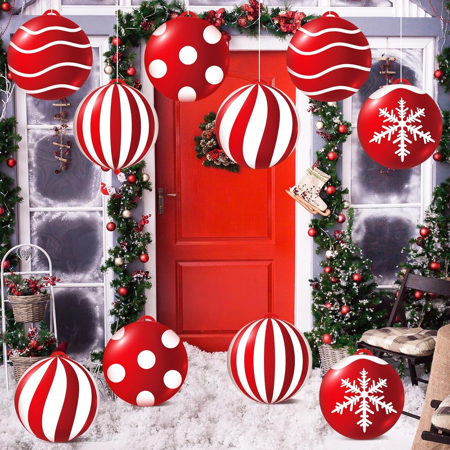 Jetec 10 bolas inflables de invierno Smowman de 9 pulgadas, de cloruro de polivinilo, bolas de Navidad grandes, muñeco de nieve de invierno, adornos