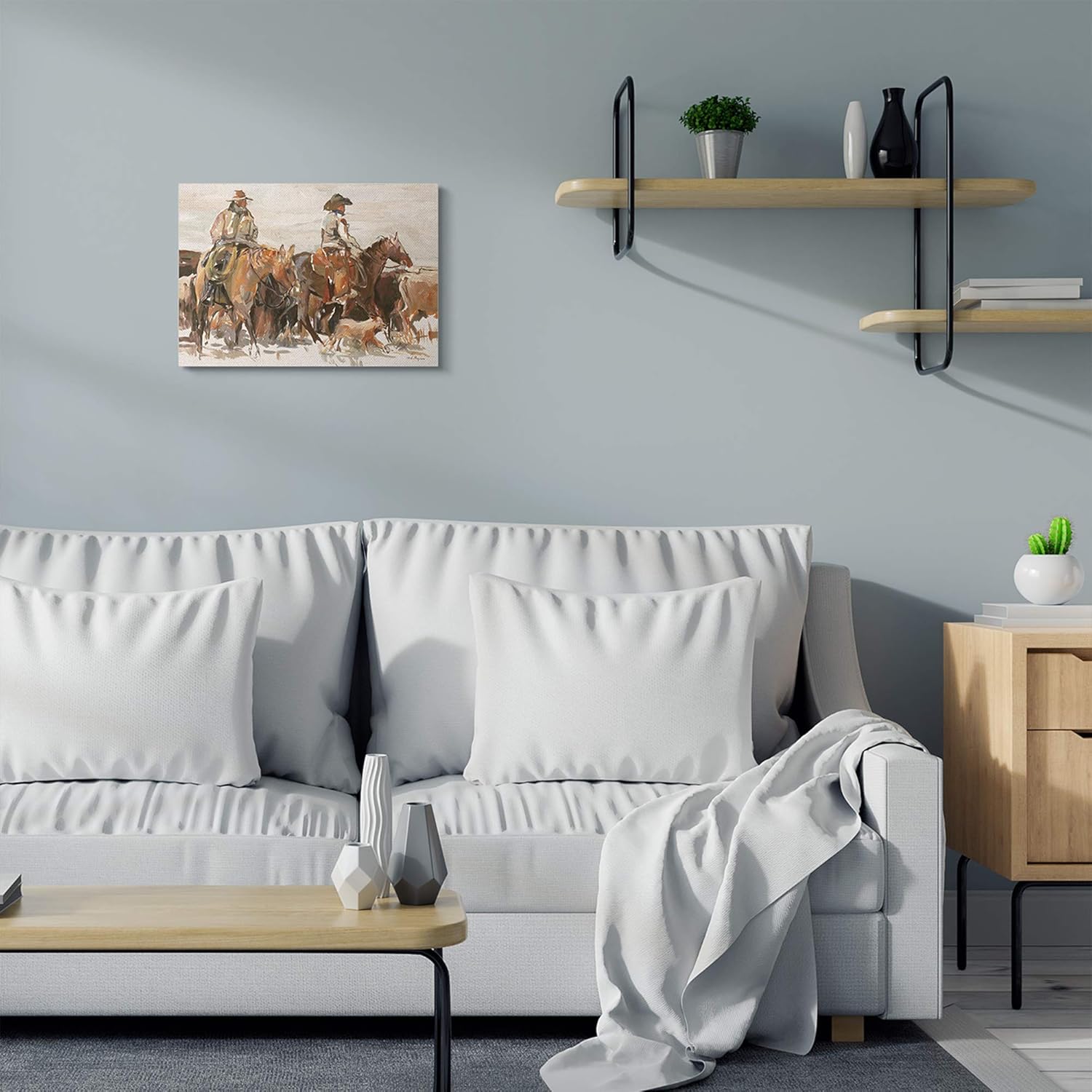 Stupell Industries Pintura de Cowboys And Horses Farm Western, 16 x 20 pulgadas, lienzo envuelto para galería