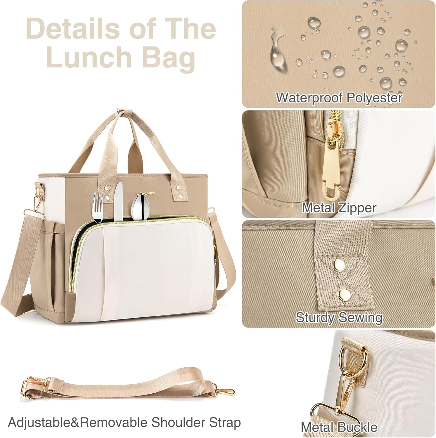 Lonchera para mujer, elegante y aislada, resistente a la humedad, regalos con múltiples bolsillos, correa extraíble, lonchera reutilizable a prueba