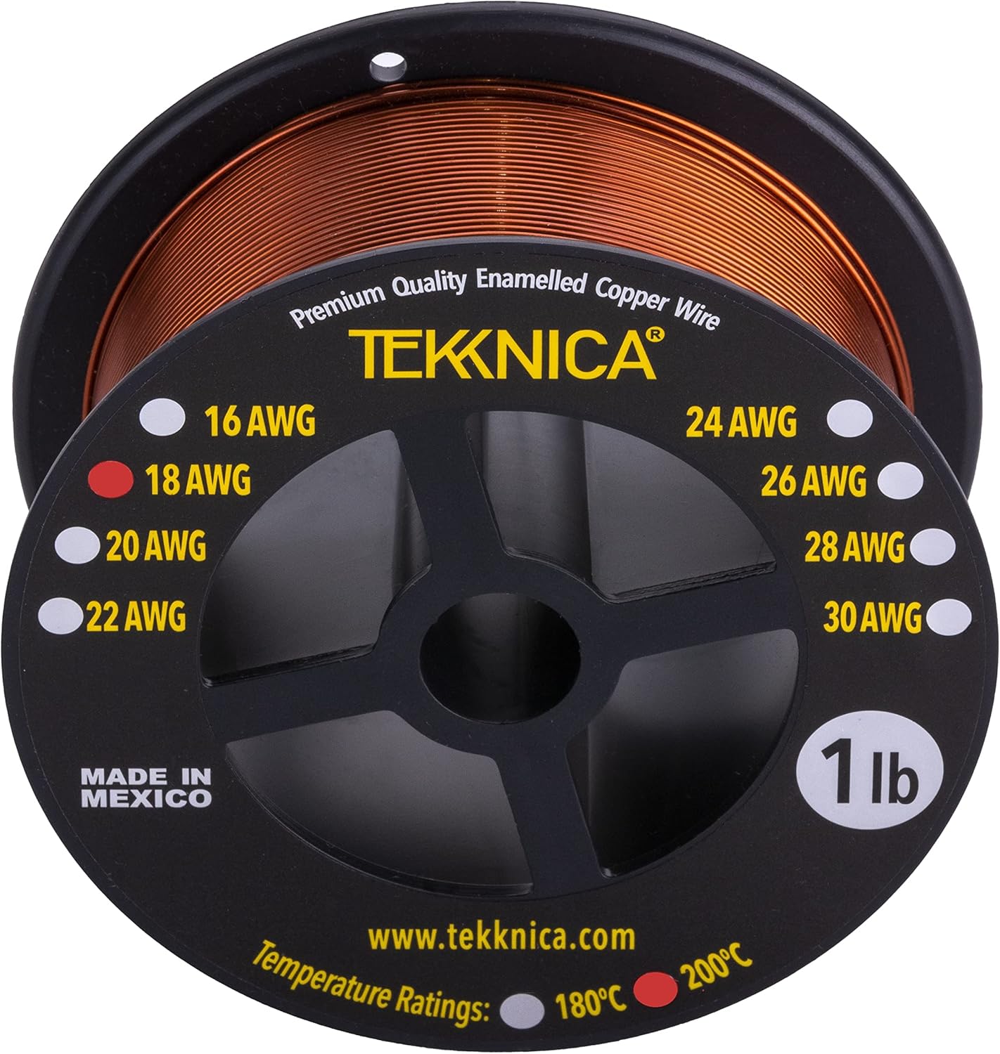Alambre magnético 18 AWG – Alambre de bobinado magnético esmaltado -100% cobre – 1.0 lb – 0.0431″ Diámetro – Clasificación de temperatura 392.0 F