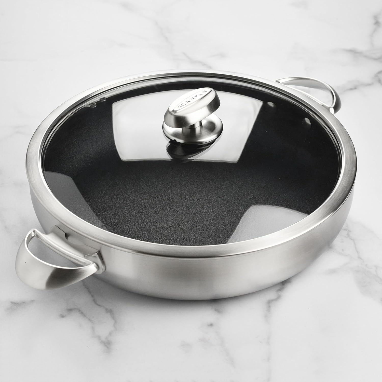 Scanpan CX+ 12.5″ Braiser  5.5 cuartos de galón  Stratanium Plus sartén antiadherente para chef  5 capas de acero inoxidable