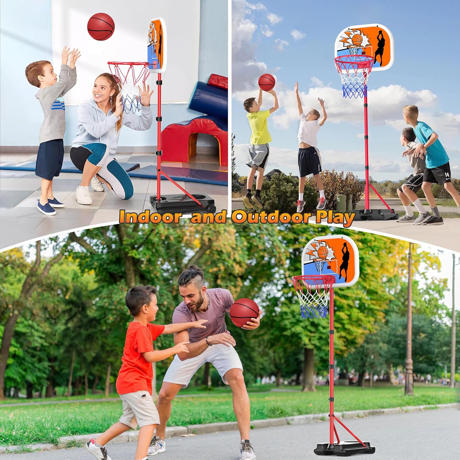 Aro de baloncesto para niños con marcador electrónico de altura ajustable de 3.4 a 5.9 pies, aro de baloncesto para niños pequeños, aro de