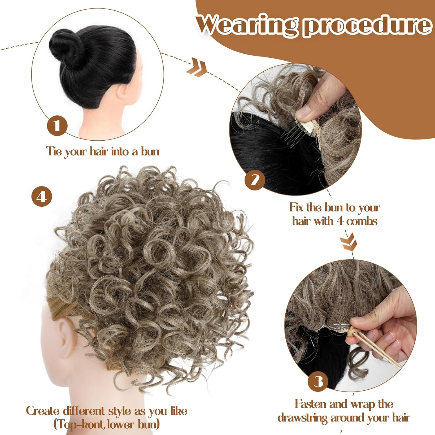 MaopaoBeauty Extensiones de cabello sintético con cordón elástico y ondas sueltas, moño desordenado, moño rizado, moño para mujeres negras, uso