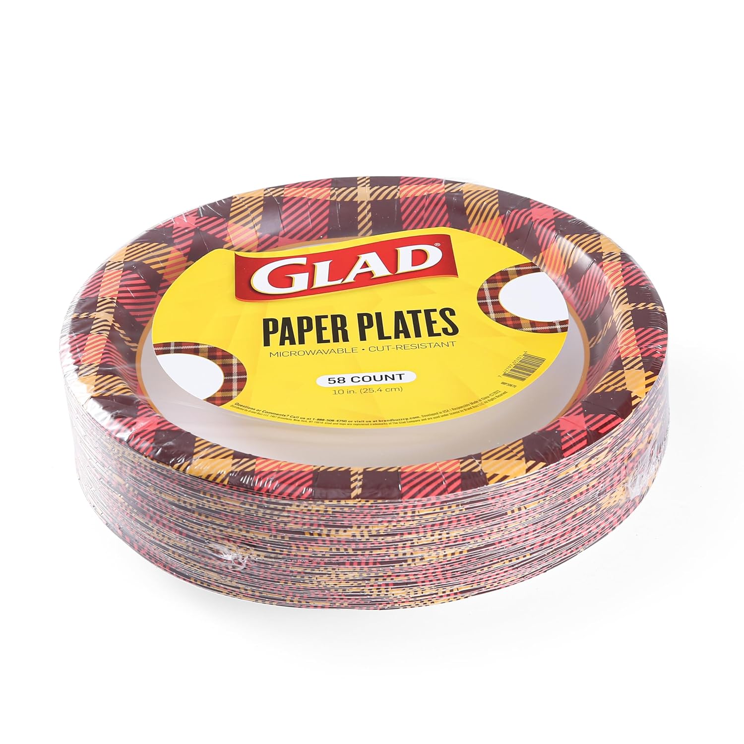 Glad Plato de papel desechable, diseño cálido a cuadros, 32 unidades  A prueba de remojo, a prueba de cortes, microondas, platos desechables
