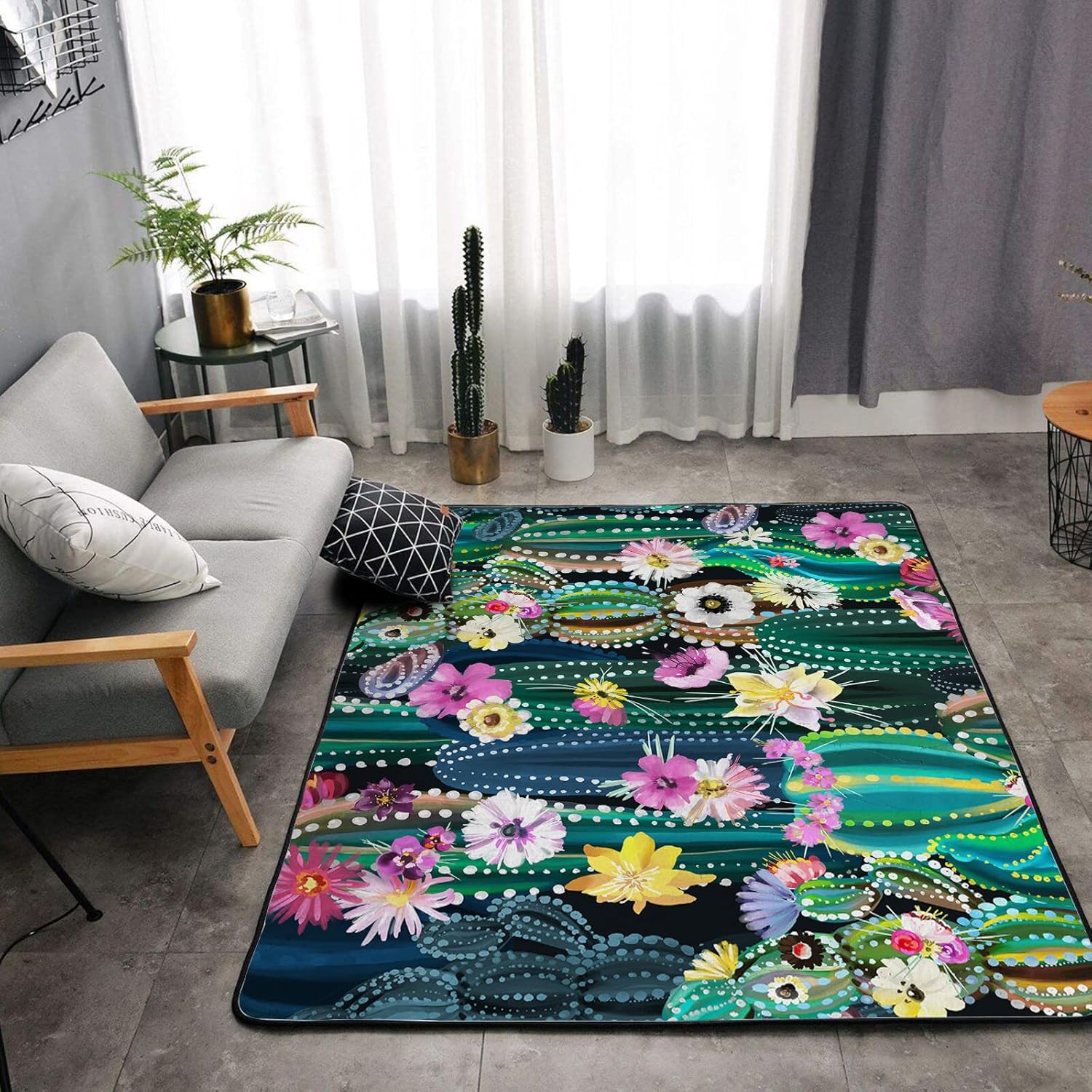Tapete de esponja lavable para niñas, niños, dormitorio, sala de estar, acuarela, cactus, flores, plantas tropicales, suculentas, antideslizante,
