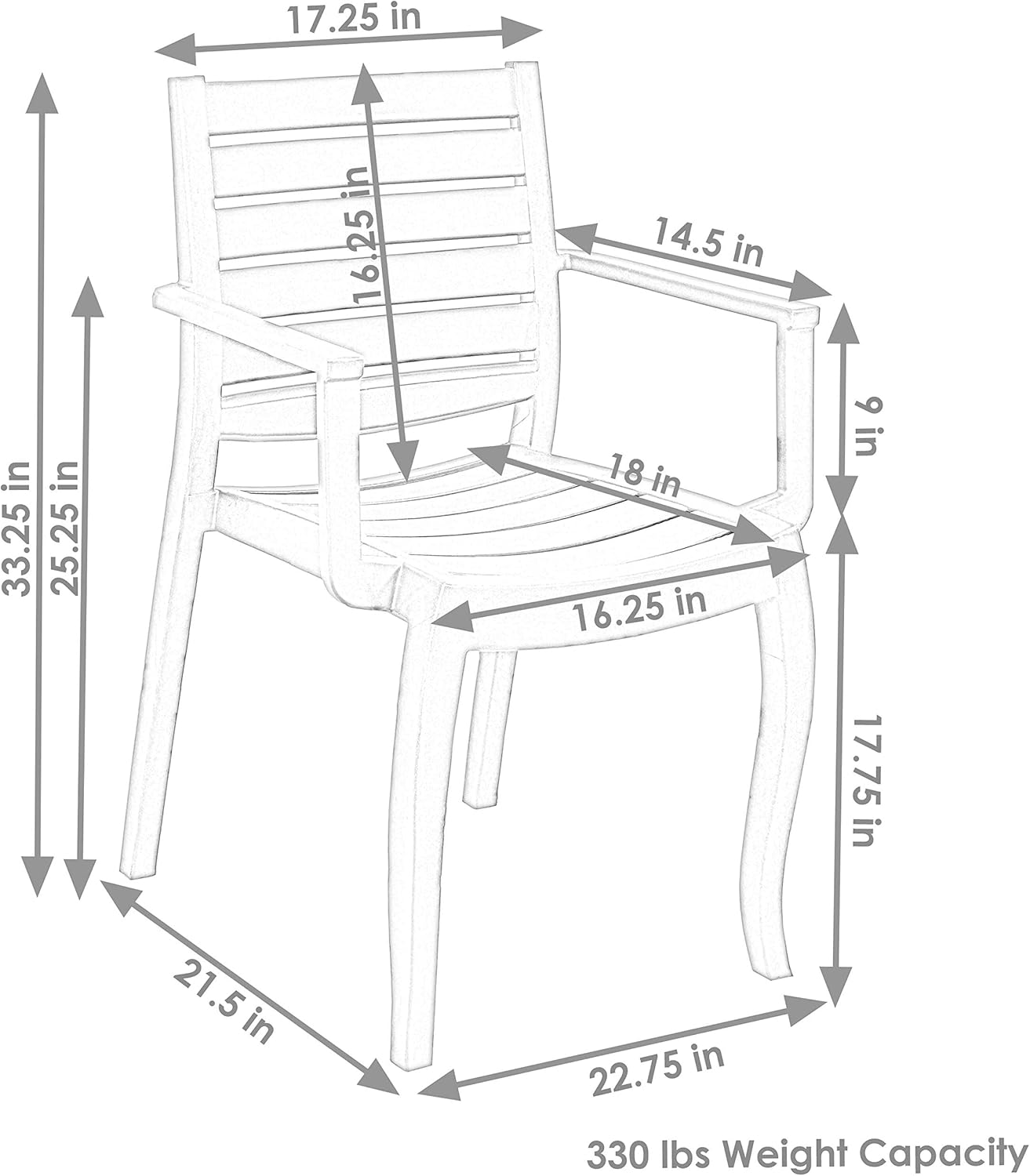 Sunnydaze Illias – Silla de plástico para patio al aire libre, juego de 2, asientos apilables, color gris
