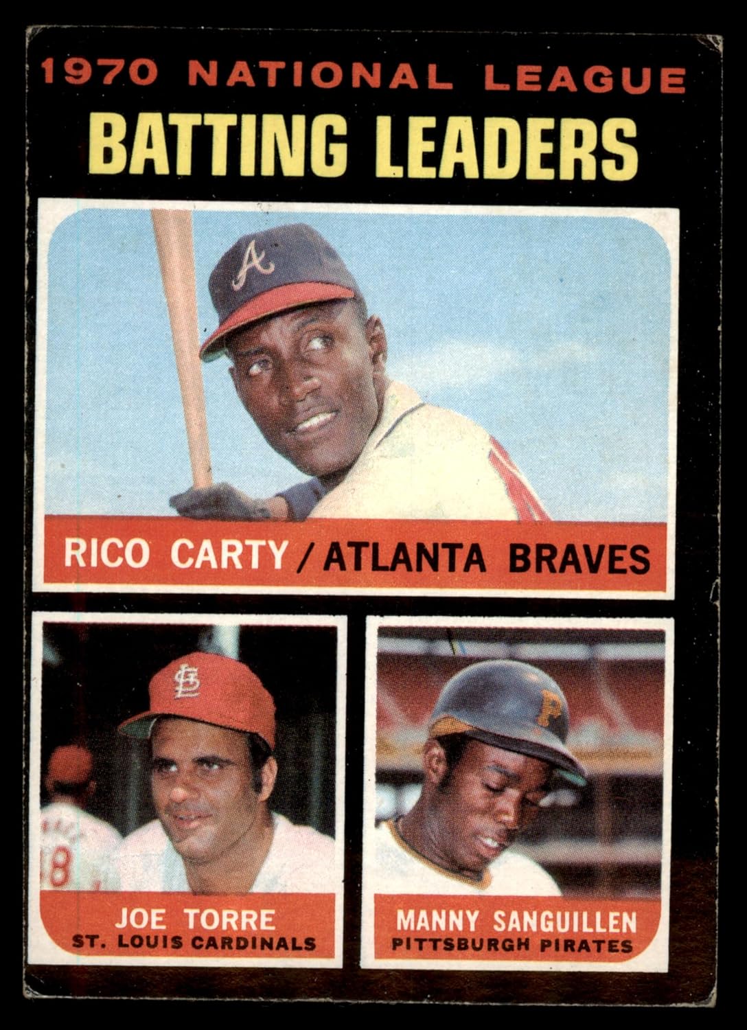1971 Topps # 62 NL Batting Leaders Rico CartyManny SanguillenJoe Torre BravesCardinalsPirates (Baseball Card) VG BravesCardinalsPirates