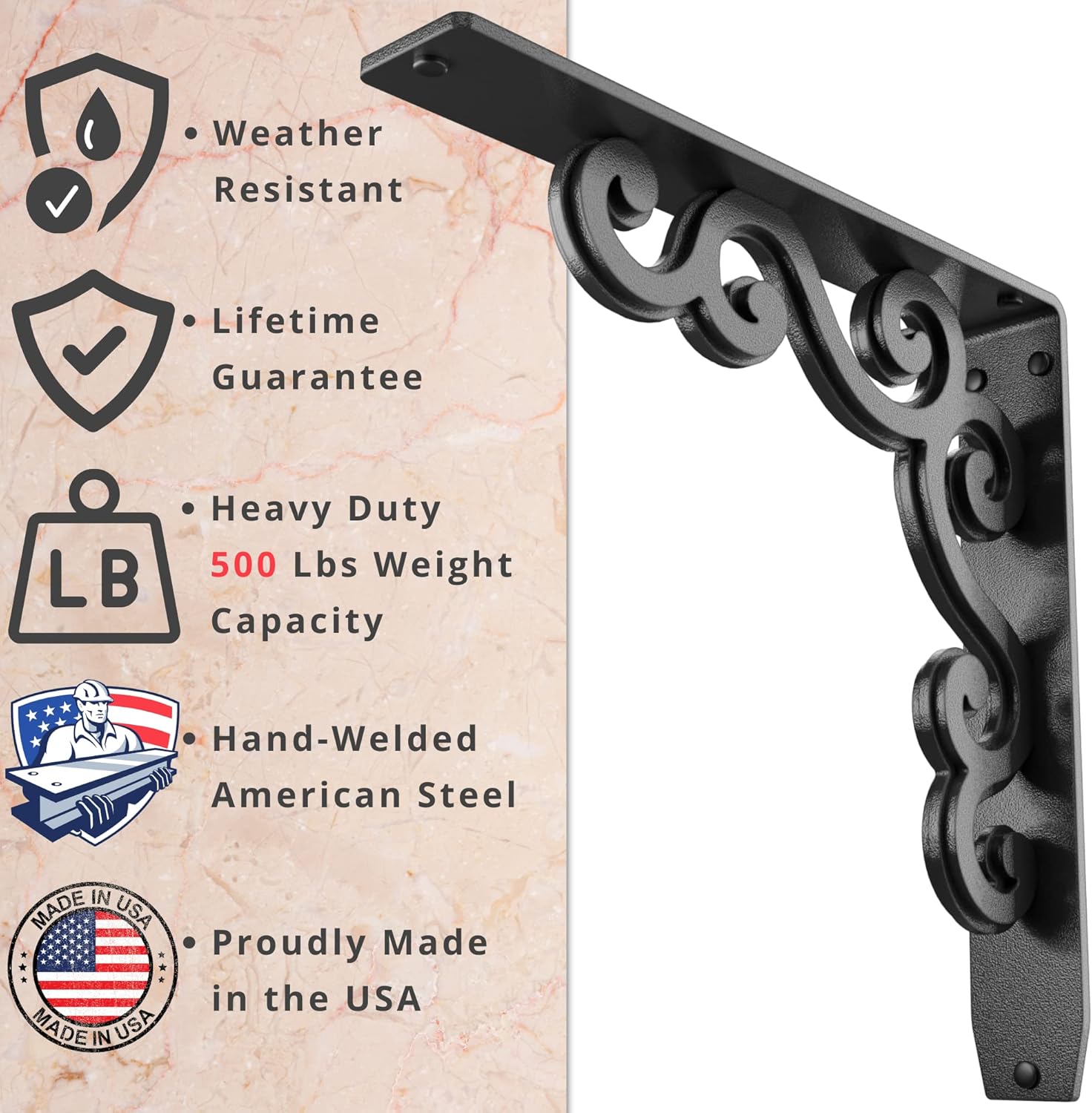 Starby Soportes de estante negros resistentes  Soporte de pared de hierro para encimera, chimenea de chimenea, estantes, hierro forjado negro  acero