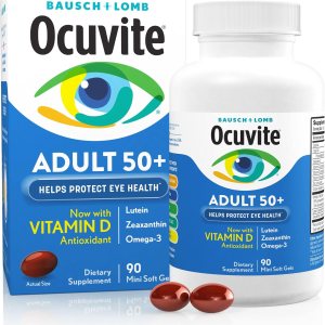 Bausch + Lomb Ocuvite Adult 50+ Suplemento de vitaminas y minerales con luteína, zeaxantina y omega-3, geles suaves, 90 unidades Bausch + Lomb Ocuvite Adult 50+ Suplemento de vitaminas y minerales con luteína, zeaxantina y omega-3, geles suaves, 90 unidades