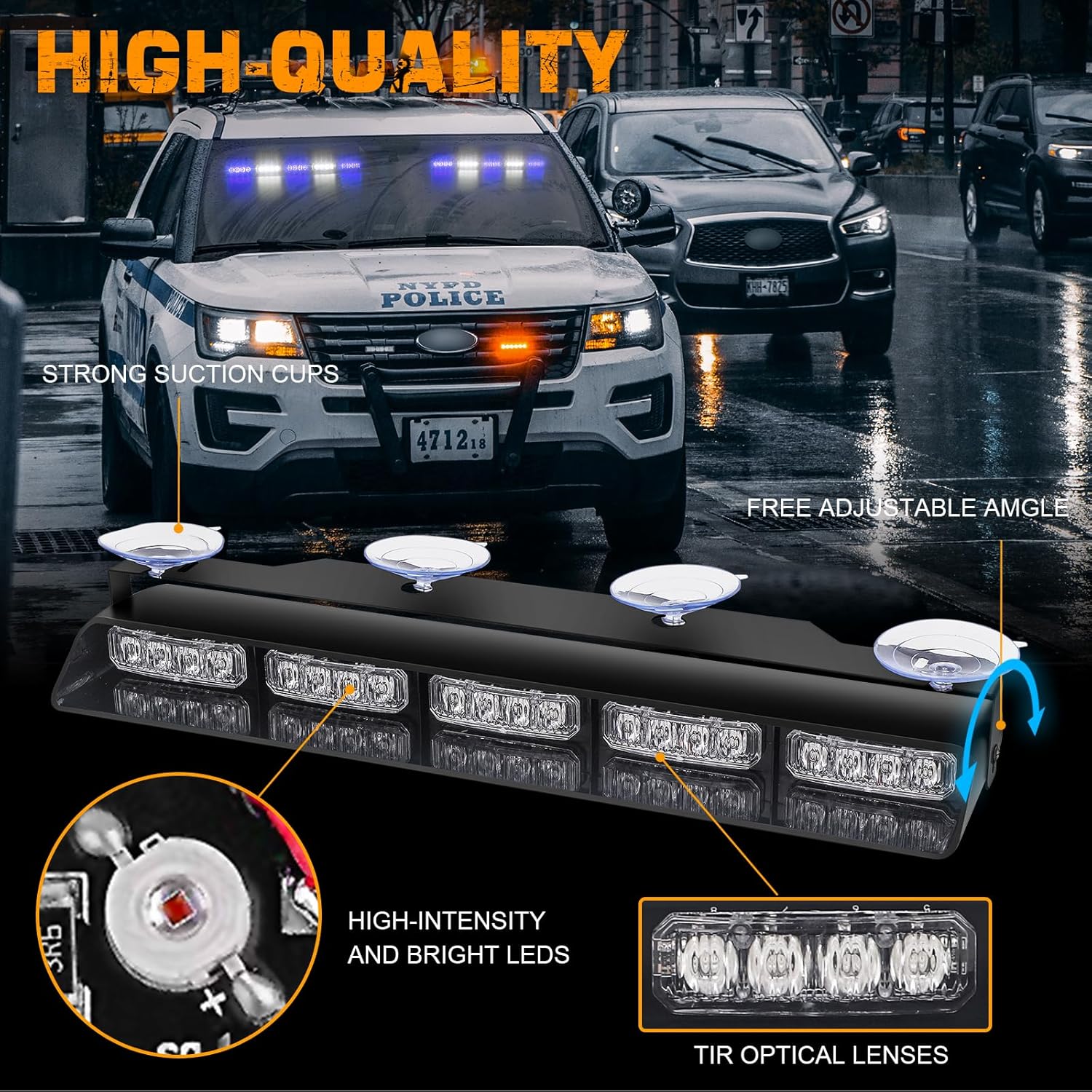 XRIDONSEN 2 barras de luces estroboscópicas de emergencia azul y blanco de 17 pulgadas, 40 luces LED interiores delanterastraseras para parabrisas