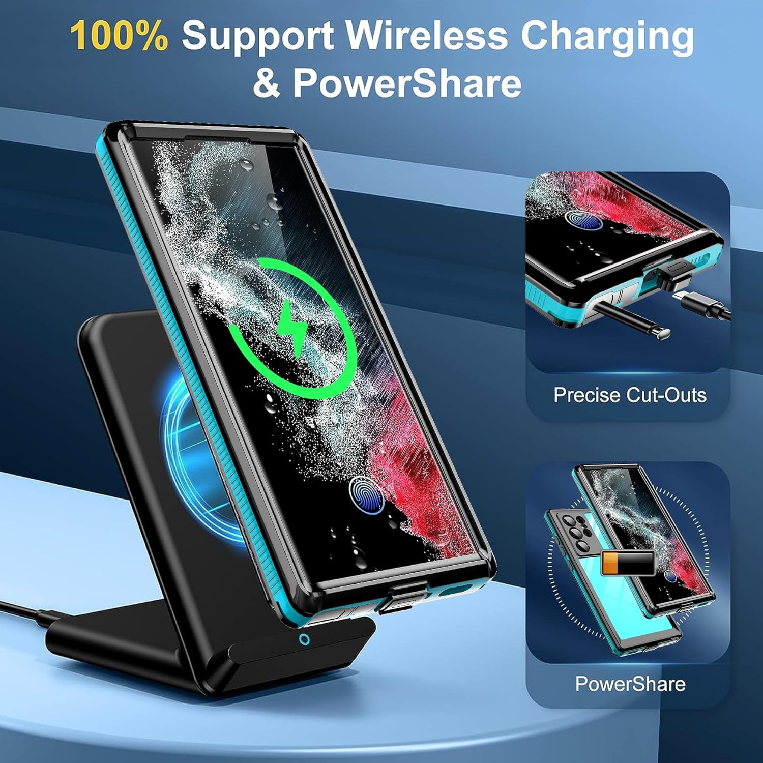 Ezanmull Funda impermeable para Samsung Galaxy S22 Ultra con protector de pantalla integrado, a prueba de polvo, a prueba de golpes, a prueba de