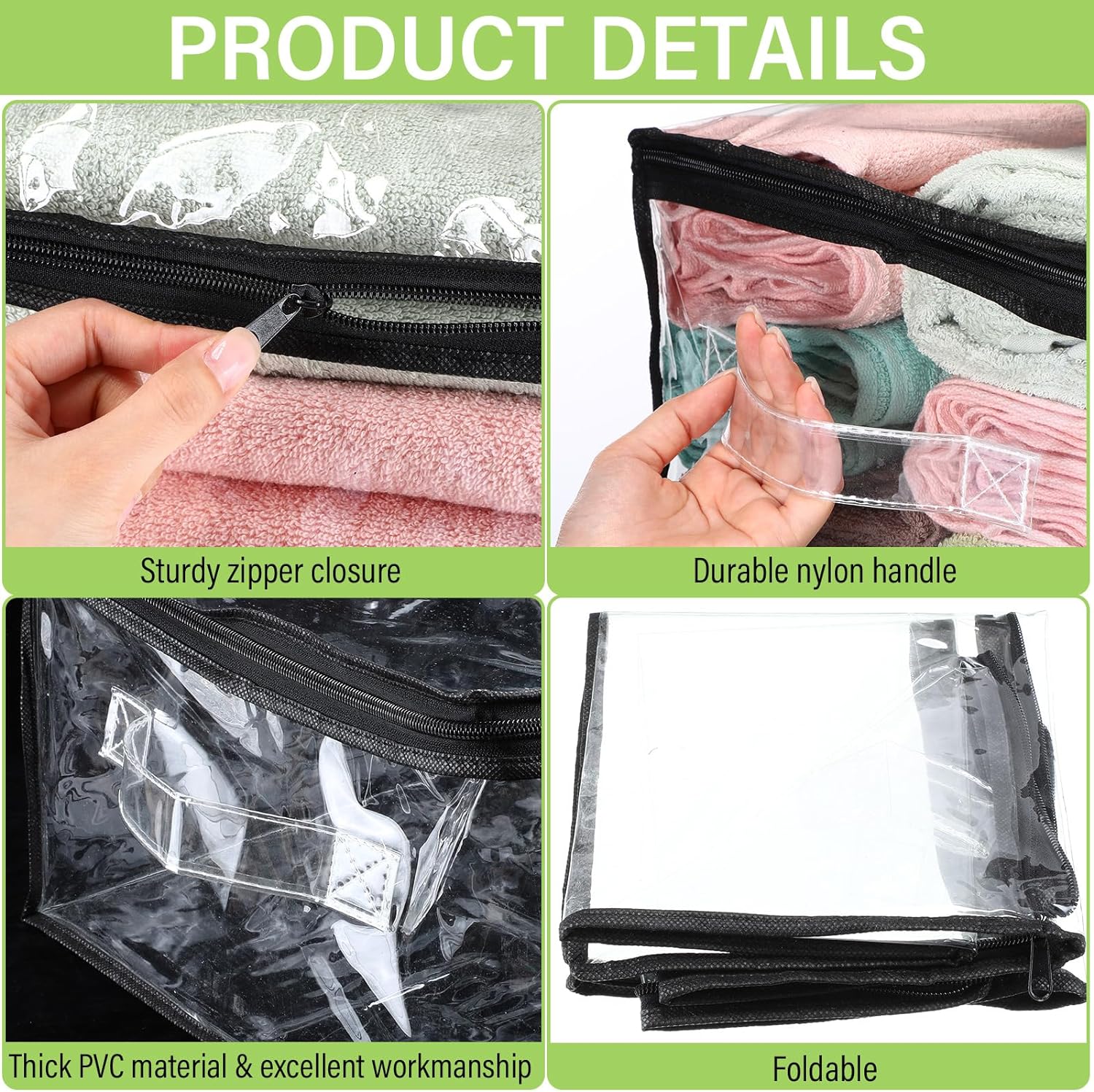 Paquete de 16 bolsas de almacenamiento de vinilo transparente con cremallera y asa de 16 x 12 x 8 pulgadas, manta, ropa, suéter, almohada, juguetes,
