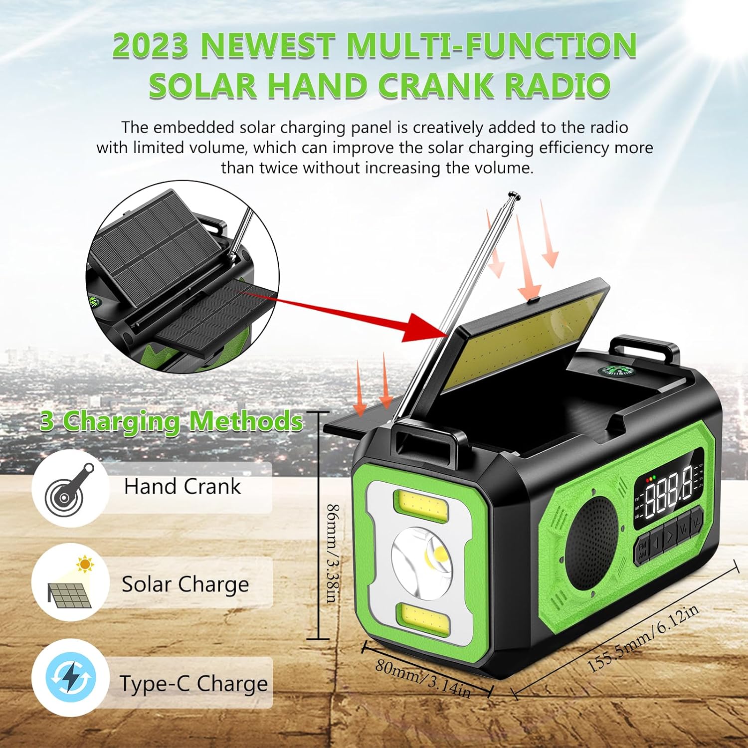 Radio meteorológica más reciente de 2023, radio meteorológica AMFMNOAA, radio meteorológica de emergencia, radio solar multifunción, 2 paneles