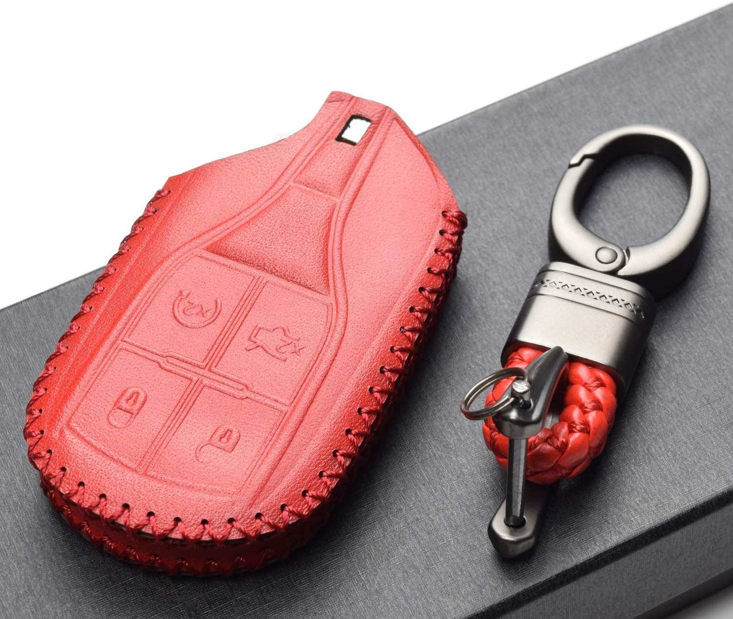 Vitodeco Funda de piel auténtica para llavero inteligente sin llave compatible con Maserati Ghibli, Levante, Quattroporte (arranque remoto, rojo)