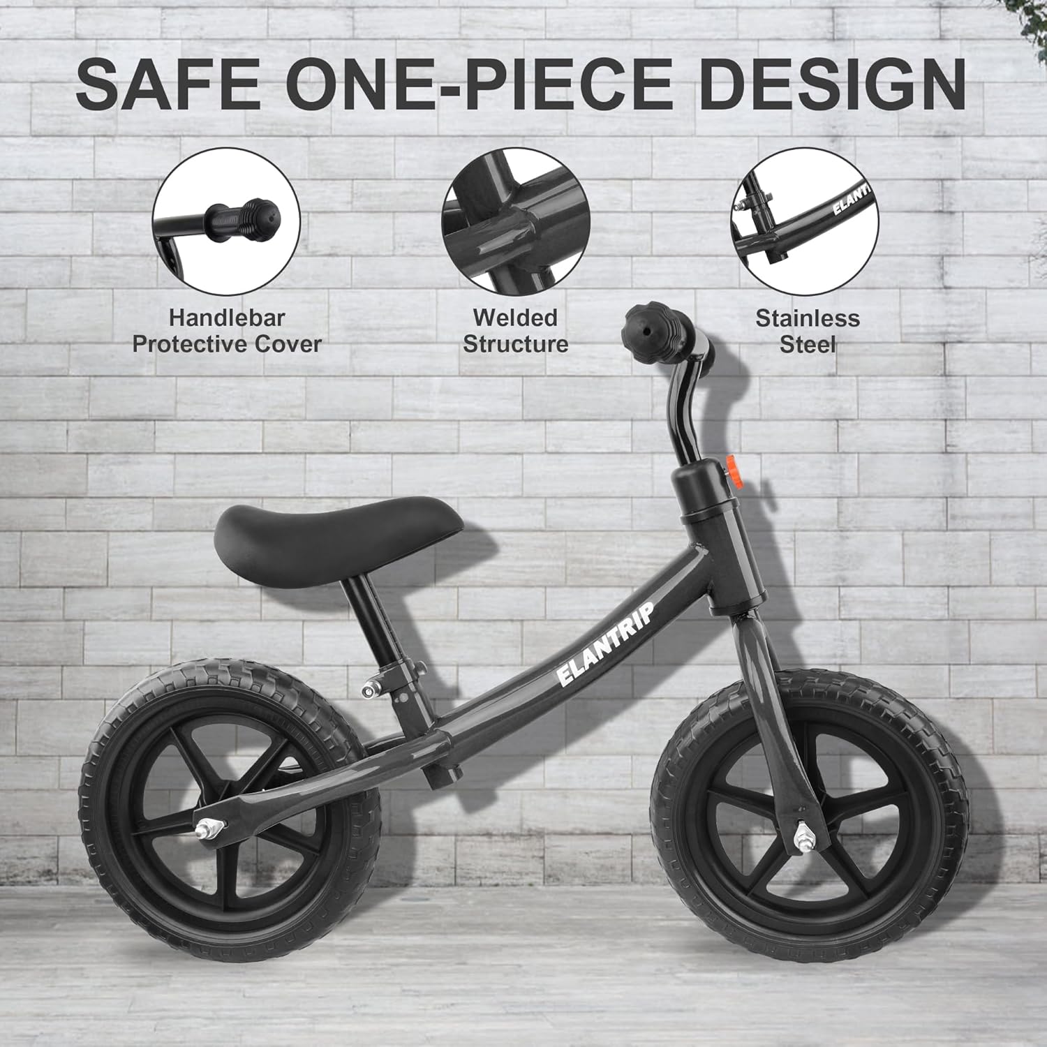 Elantrip Bicicleta de equilibrio, bicicleta negra ligera para niños de 1 a 3 años, juguetes de regalo de cumpleaños para niños y niñas de 1 a 3