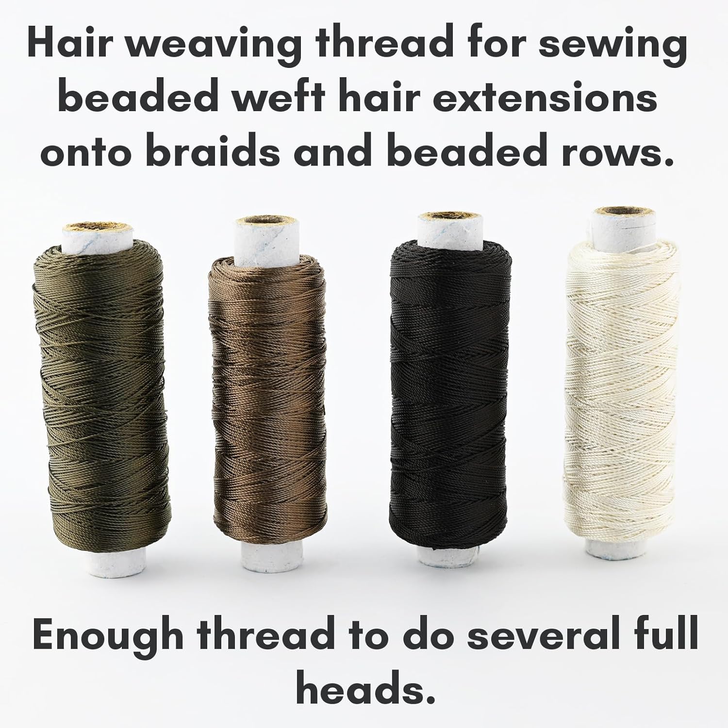 4 rollos de hilos de coser para coser a mano, extensiones de cabello para hacer pelucas de bricolaje (negro, marrón, marrón oscuro, color beige) (4