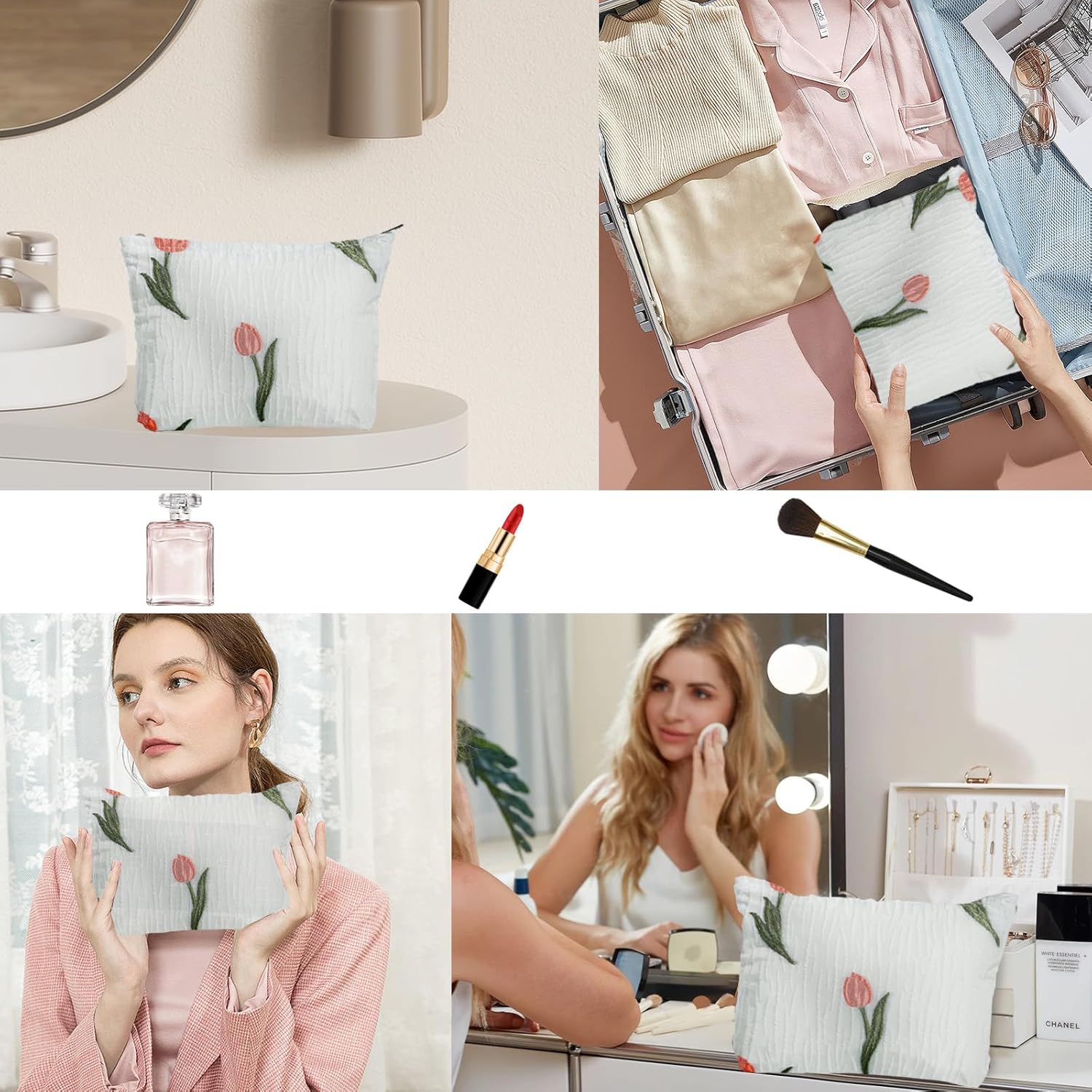 LYDZTION Bolsa de maquillaje de algodón, bolsa de maquillaje de viaje, bolsa de cosméticos para mujeres, bolsa de maquillaje, bolsa de viaje de