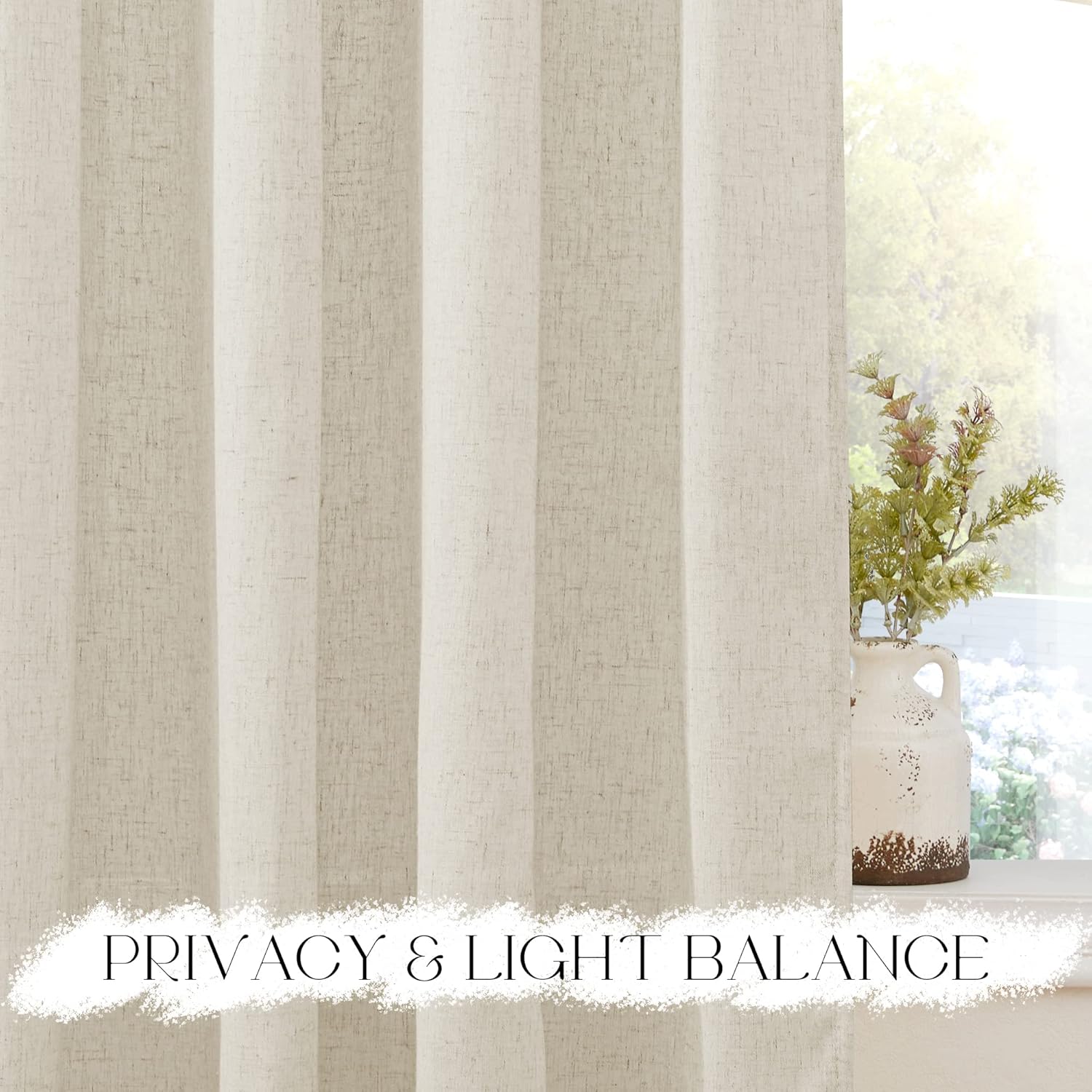 StangH Cortinas traslúcidas de lino natural de 84 pulgadas de largo, 30% de lino, cortinas plisadas para sala de estar, sala de estar, granja,