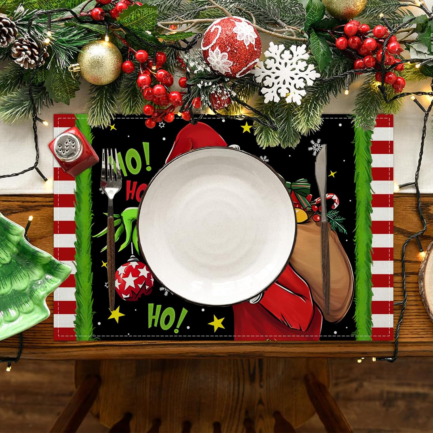 Grinch – Manteles individuales de Navidad, manteles individuales de Grinchmas, manteles individuales para Año Nuevo, invierno, Navidad, decoración