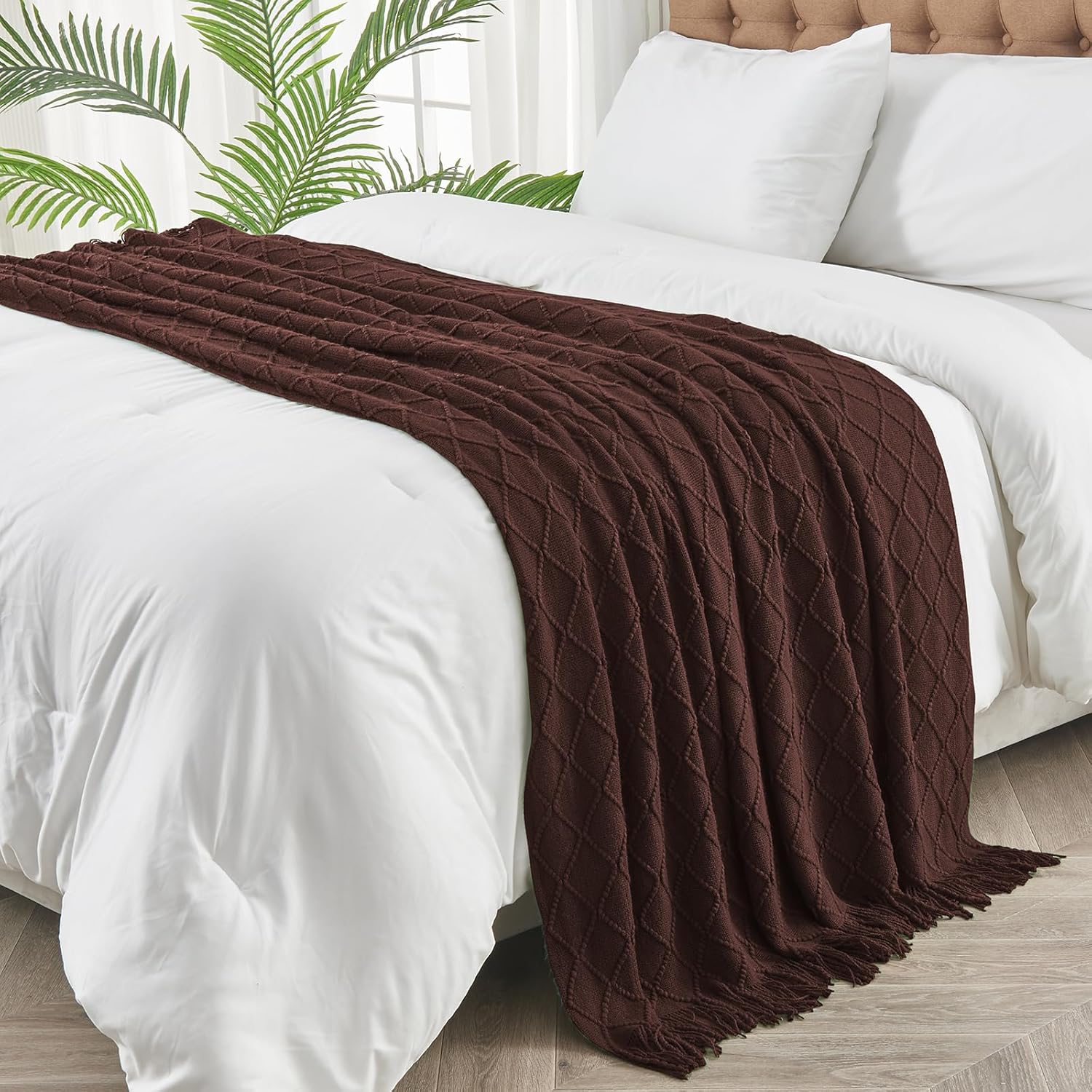inhand Mantas de punto para sofá y cama, manta de punto suave y acogedora con borlas, mantas decorativas ligeras y mantas decorativas de granja para