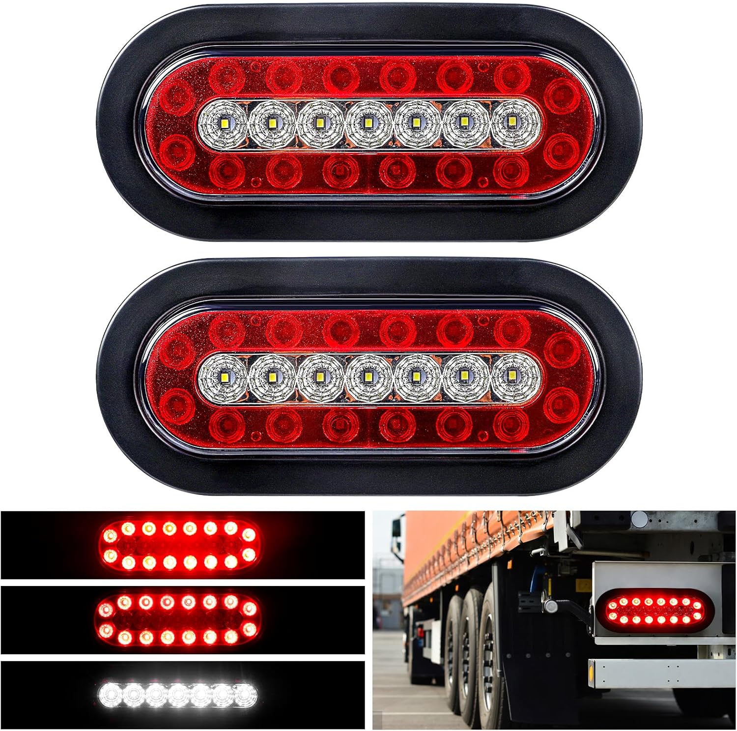 2 luces traseras LED ovaladas rojas de 6 pulgadas, luces de remolque IP67, impermeables, luces de freno para camión, RV, barco, autobús, remolque,