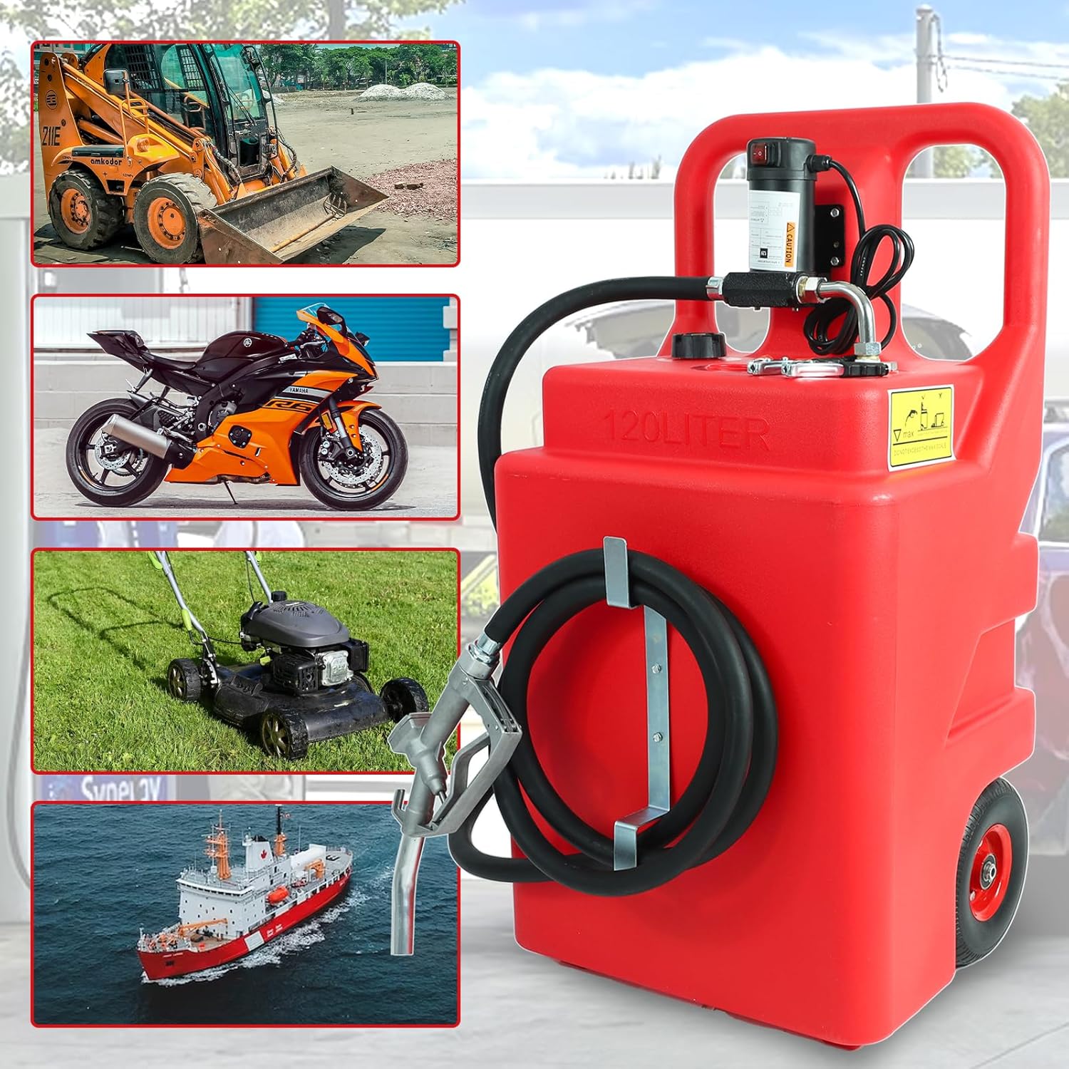 EASYBERG Tanque de combustible portátil de 32 galones de 120 litros con bomba diésel de 12 V, ruedas resistentes con mango superior de alta