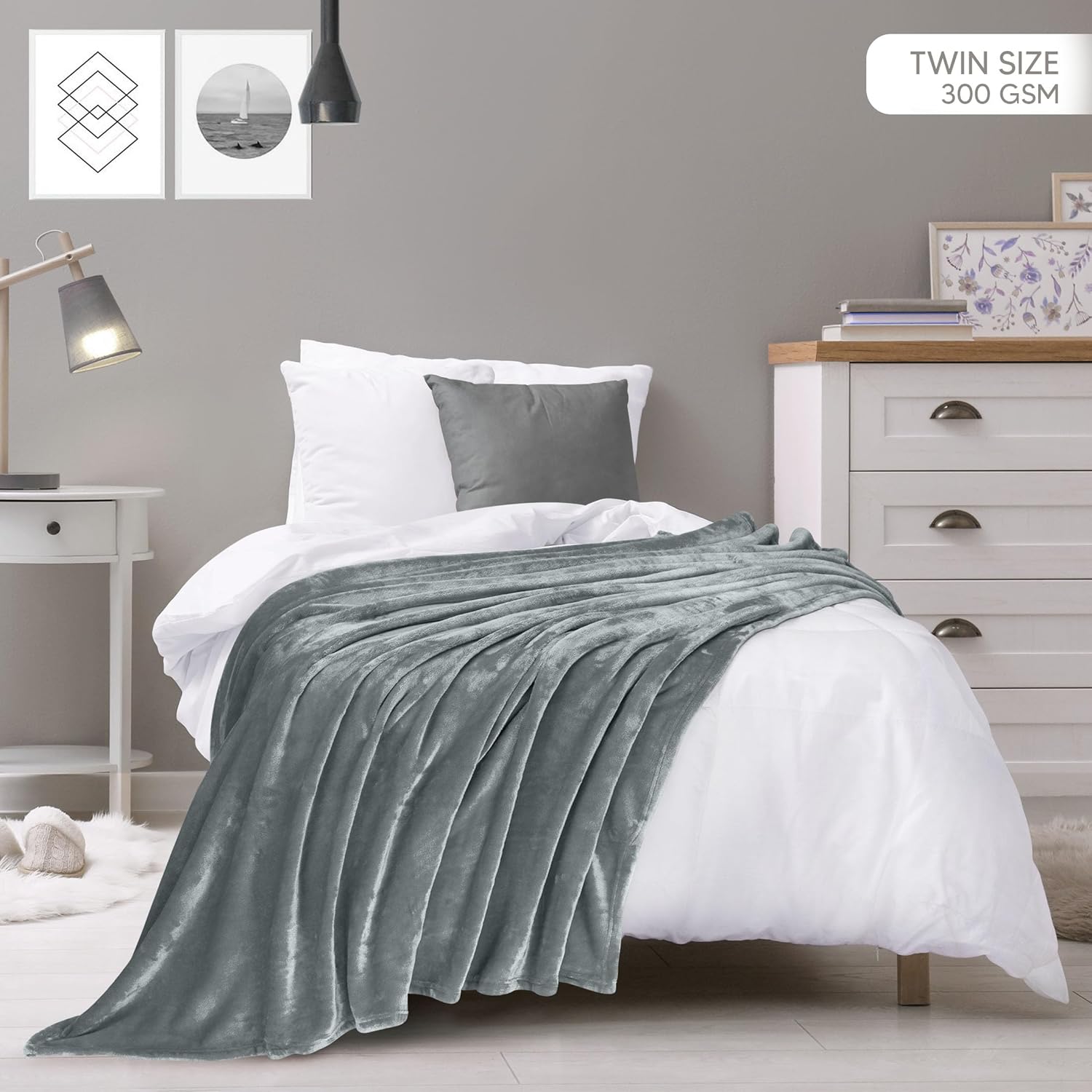 Utopia Bedding – Manta polar de 8.85 ozyd, tamaño individual, color gris ceniza, cobija para cama de microfibra, mullida, suave y antiestática (90 x