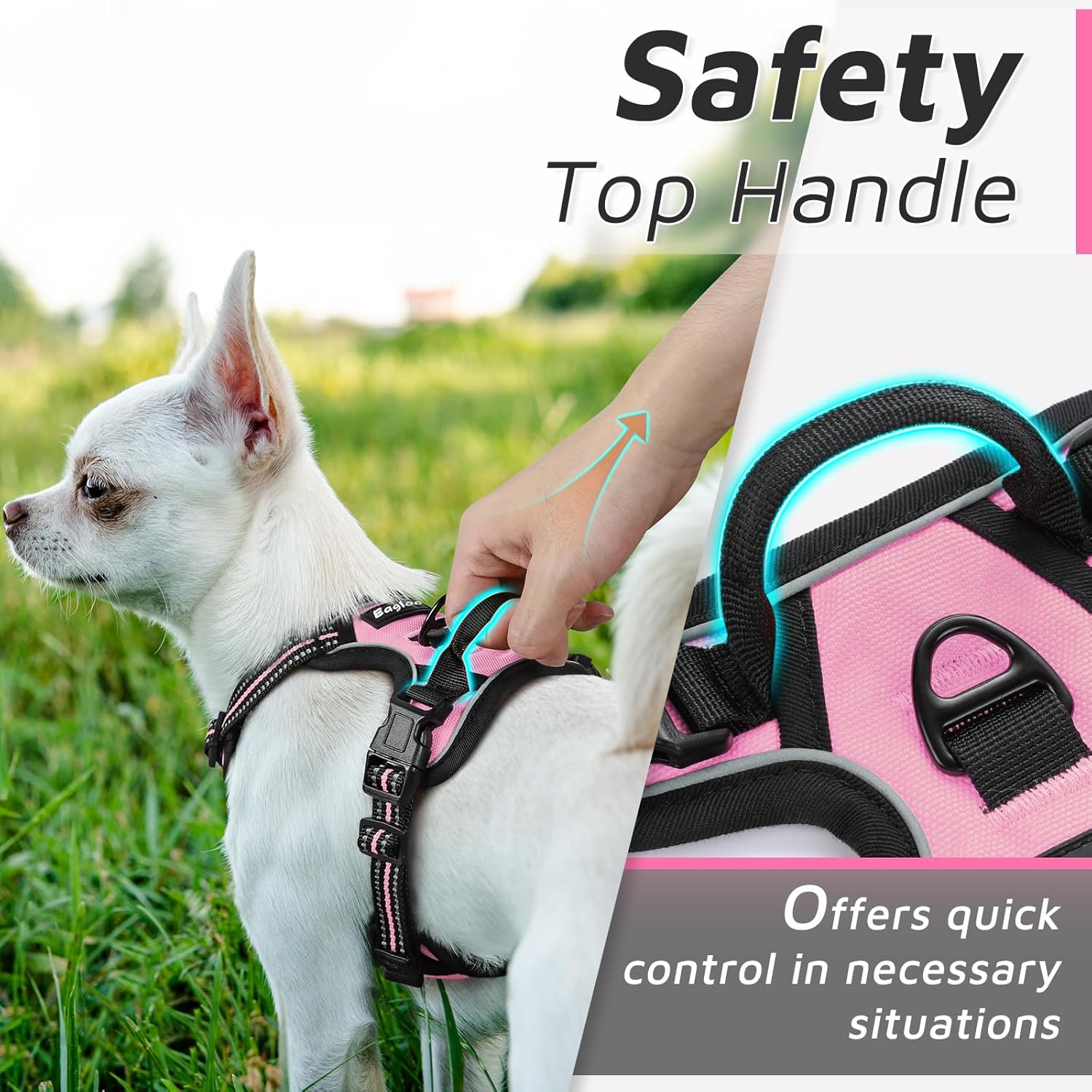 Eagloo Arnés para perro pequeño, sin tirones, chaleco de servicio con tiras reflectantes y asa de control, ajustable y cómodo para caminar