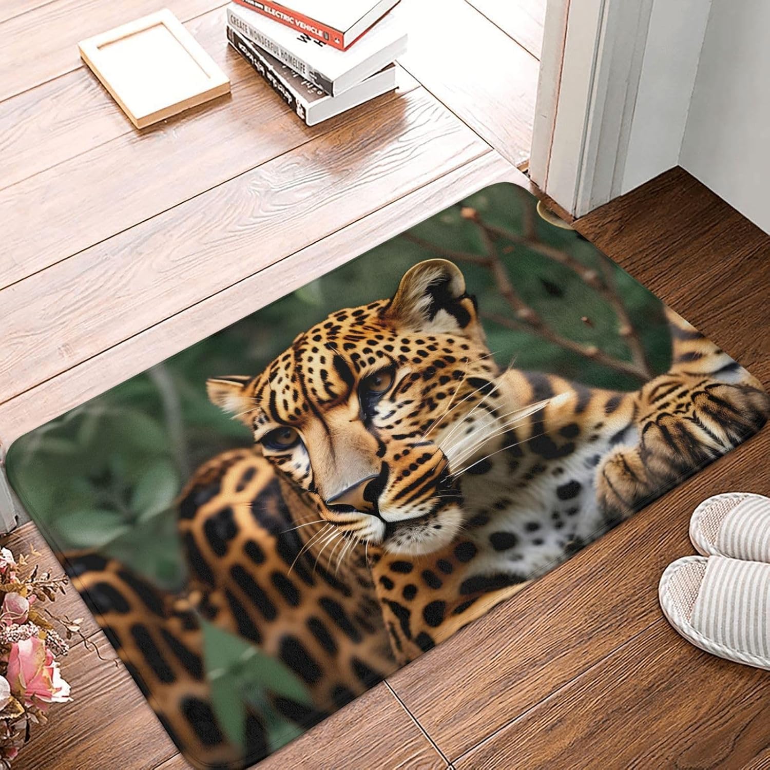 Tapete de puerta con patrón de leopardo, tapete de puerta exterior para el piso de entrada del hogar, fácil de limpiar, tapetes de patio, 16 x 24